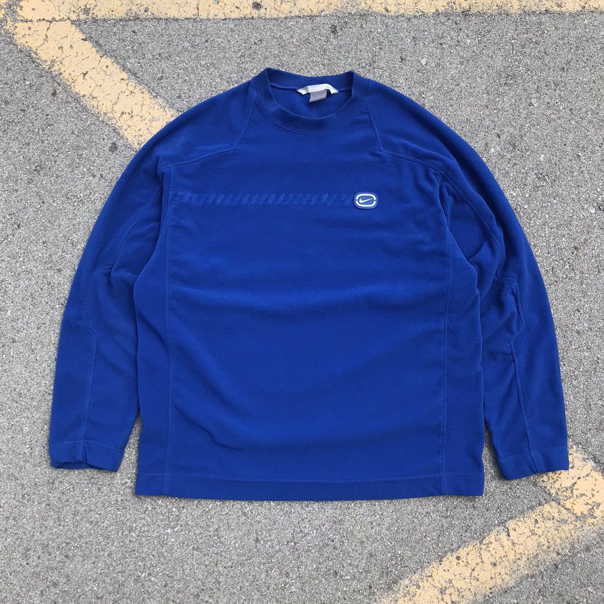 Nike × Vintage Vtg Y2K 00s Nike Rubber Logo fleece blue Sz L Size US L / EU 52-54 / 3 - 1 Thumbnail