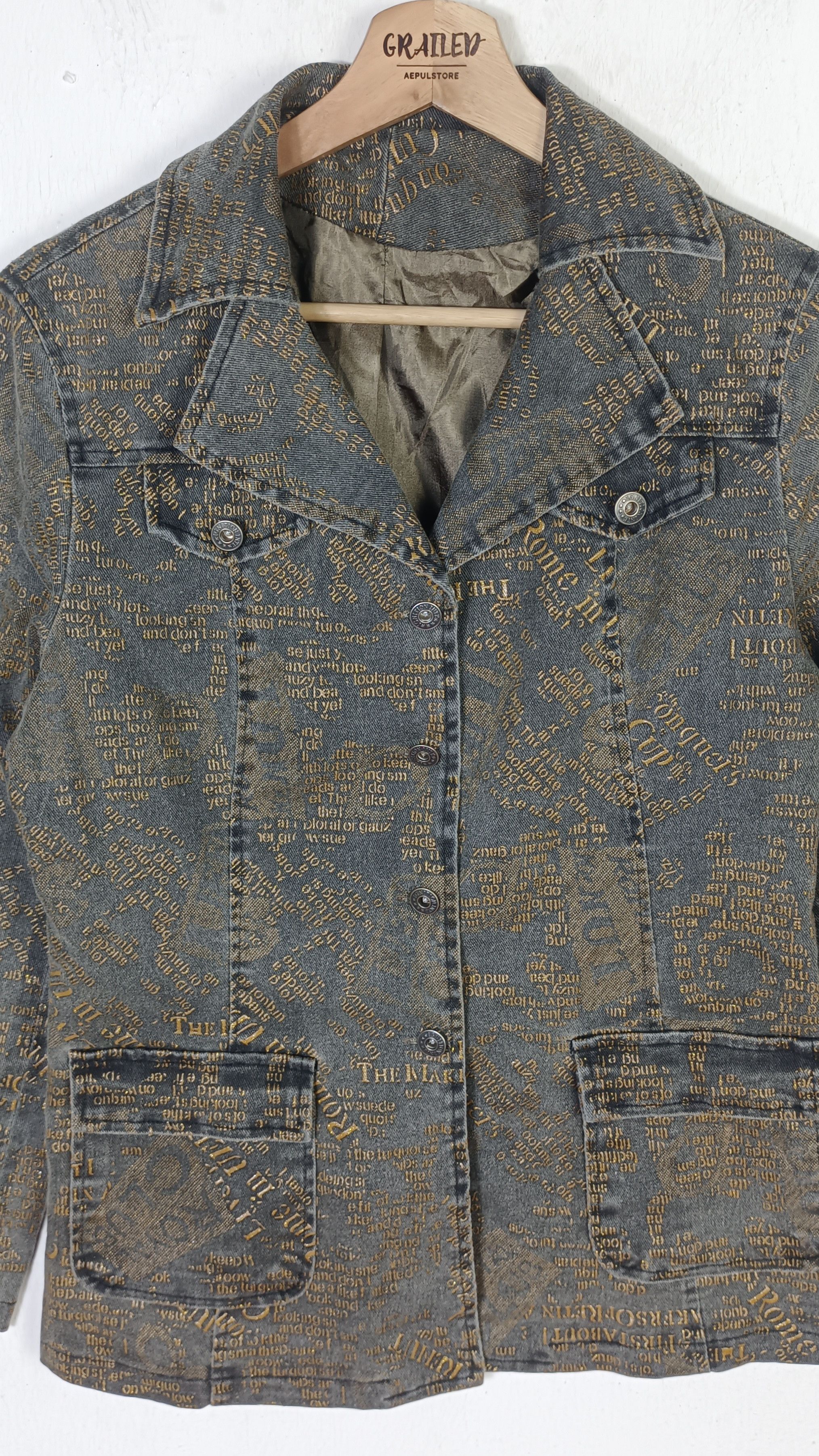 If Six Was Nine Vintage Ignition Various Word Double Breast Denim Jacket Size S / US 4 / IT 40 - 6 Thumbnail