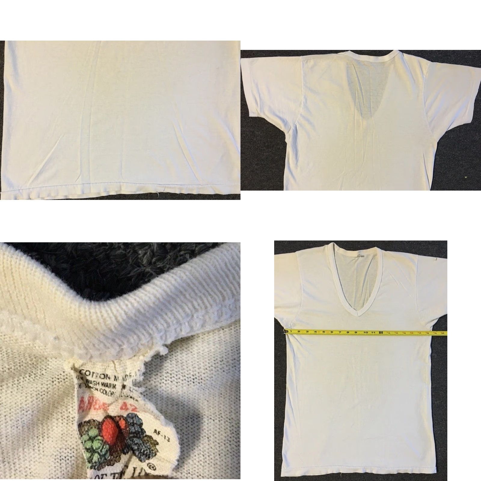 Fruit Of The Loom Vtg 70s FOTL Faded V Neck Shirt M L Single Stitch Grunge Surf Skate Biker PE 80s Size US M / EU 48-50 / 2 - 9 Thumbnail