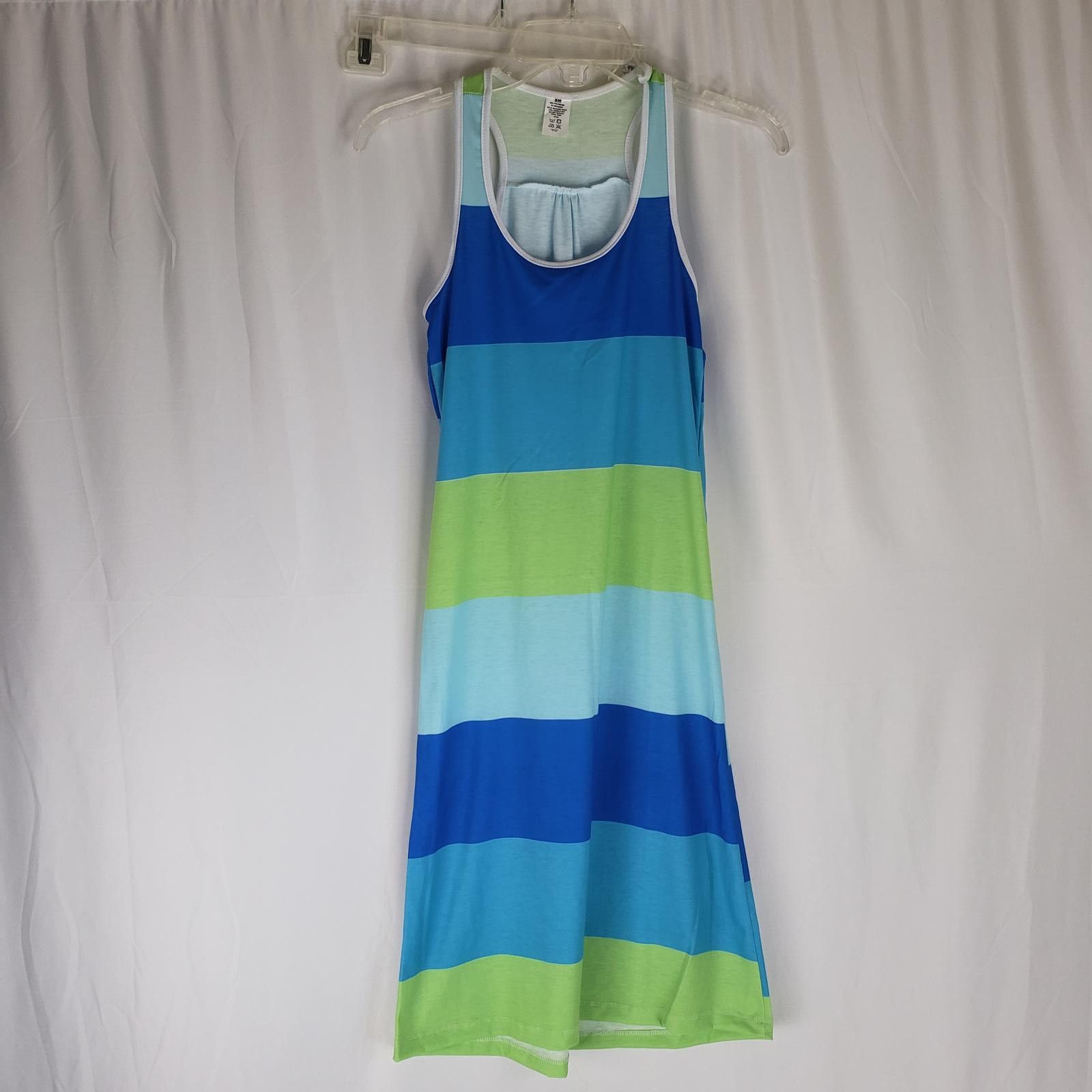 Designer Blue and Lime Style Striped Racerback Tank Dress OOAK Size S / US 4 / IT 40 - 6 Thumbnail