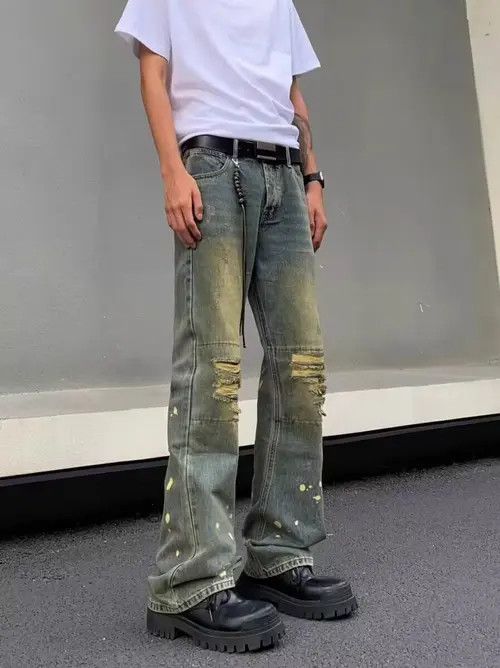 VIBE Retro nostalgic washed ripped jeans with splashes of ink Size US 32 / EU 48 - 6 Thumbnail