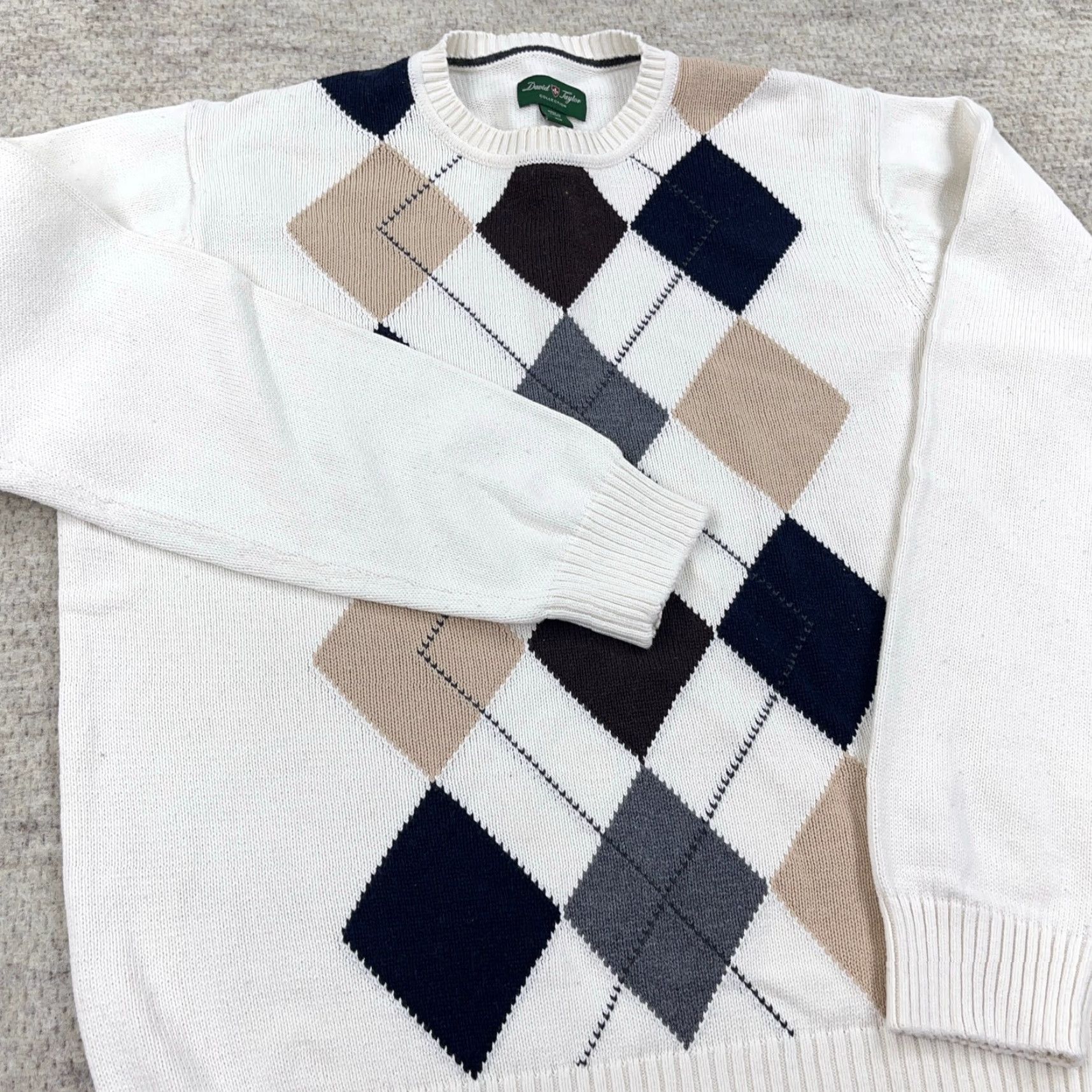 Vintage David Taylor Sweater Men M White Argyle Diamond Golf Grandpa VTG 80s 90s Retro Streetwear Pullover Crew Neck Mens Size US M / EU 48-50 / 2 - 5 Thumbnail