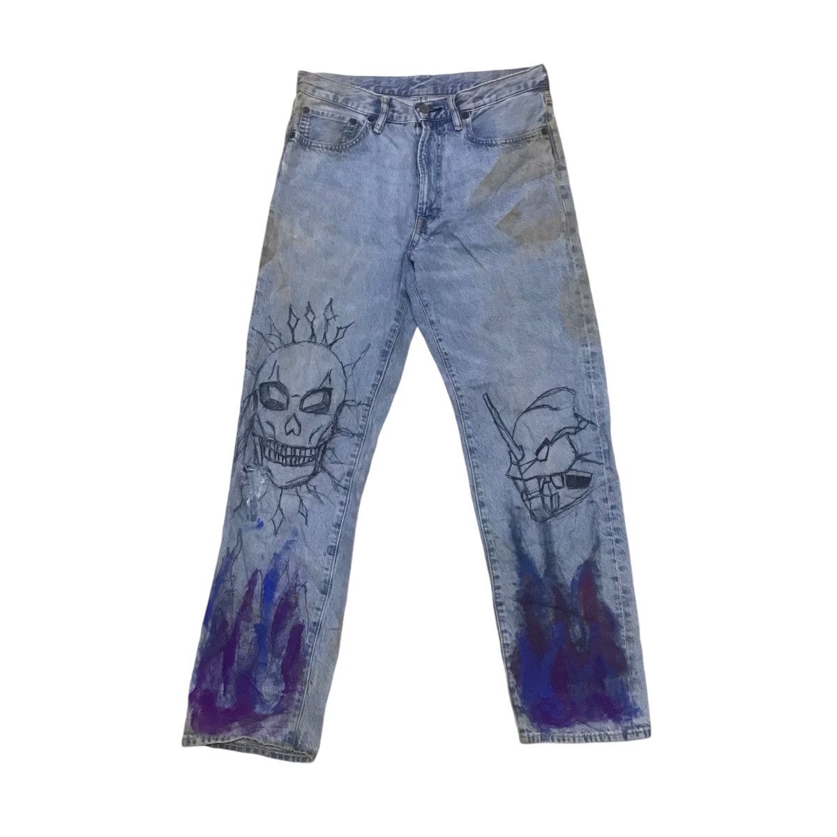14th Addiction VINTAGE GU ART DISTRESSED DENIM PANTS Size US 30 / EU 46 - 1 Thumbnail