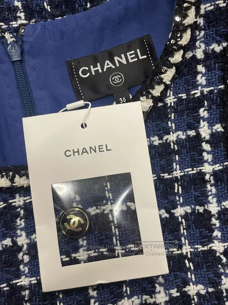 Chanel Chanel Blue and white plaid tweed dress Size XS / US 0-2 / IT 36-38 - 4 Thumbnail