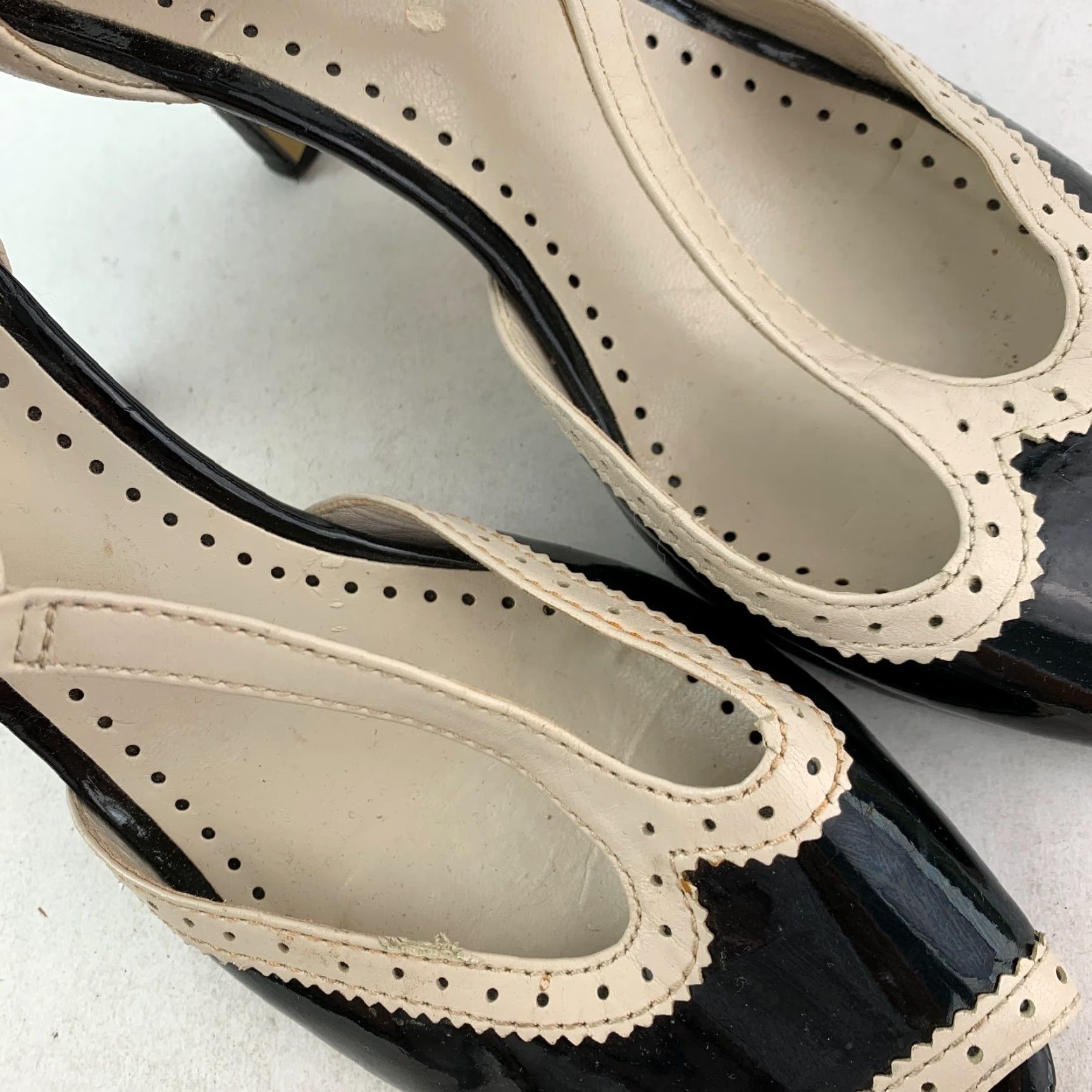 Anne Klein Anne Klein Nelly T-Strap Wingtip Peep Toe Pumps Heels Size 8M Black Leather Womens Pump Size US 8 / IT 38 - 3 Thumbnail
