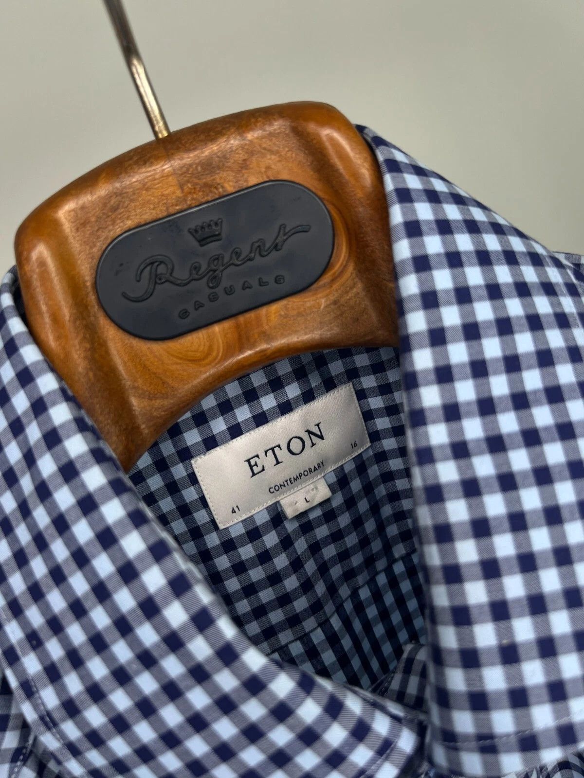 Eton Eton Contemporary Mens Casual Shirt Long Sleeve Blue Plaid Size US L / EU 52-54 / 3 - 6 Thumbnail