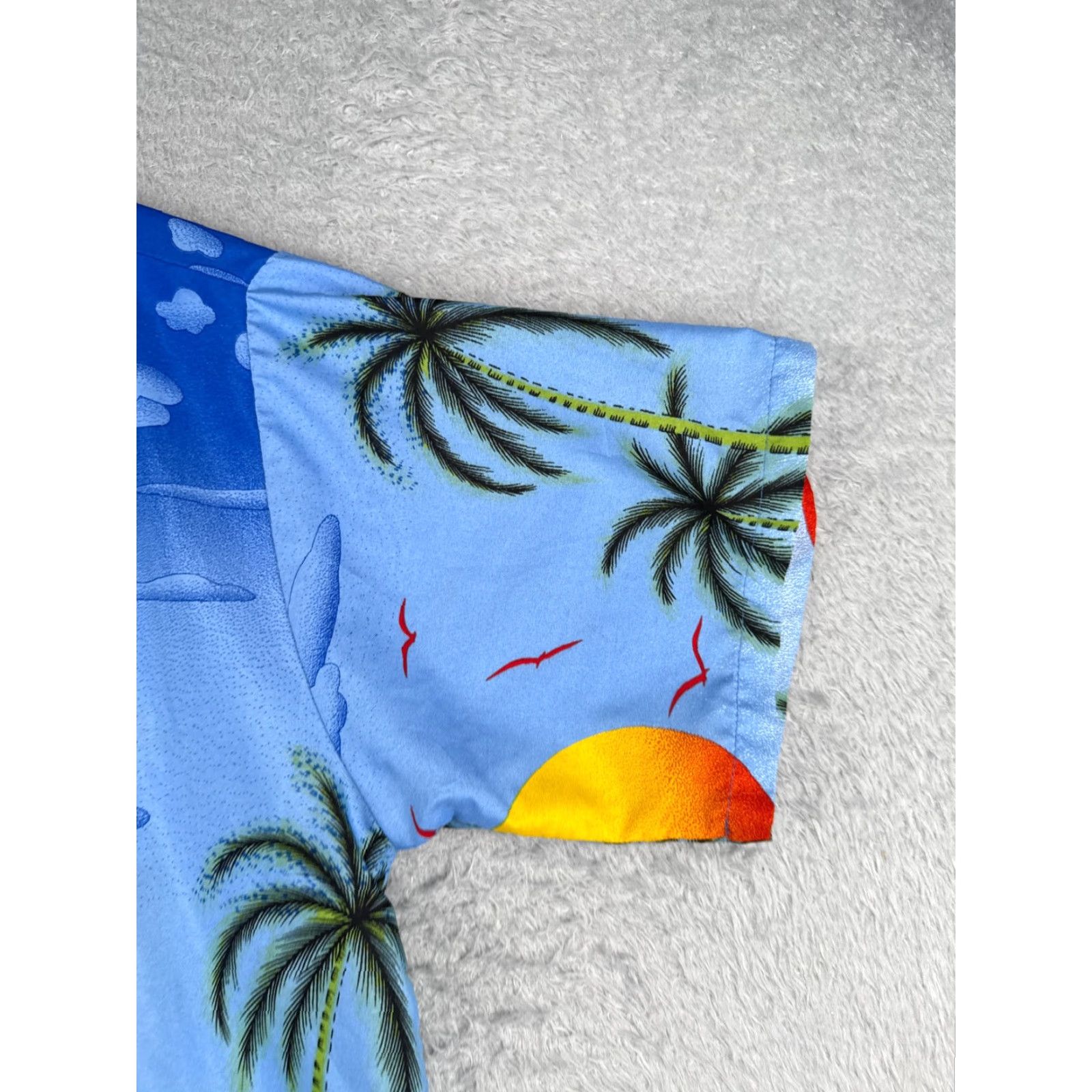Vintage Happy Bay Shirt Men Large Blue Palm Tree 100% Terivoile Sunset Beach Hawaiian Size US L / EU 52-54 / 3 - 2 Thumbnail
