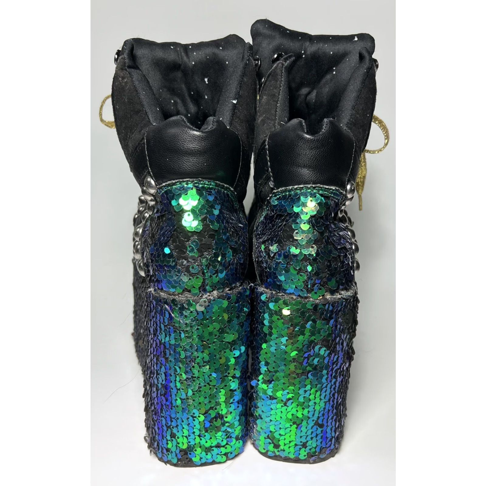 Vintage YRU Qozmo High Top Platform Boots Women's 7 Black Blue Green Sequin Studded Punk Gothic 80s Size M / US 6-8 / IT 42-44 - 6 Thumbnail