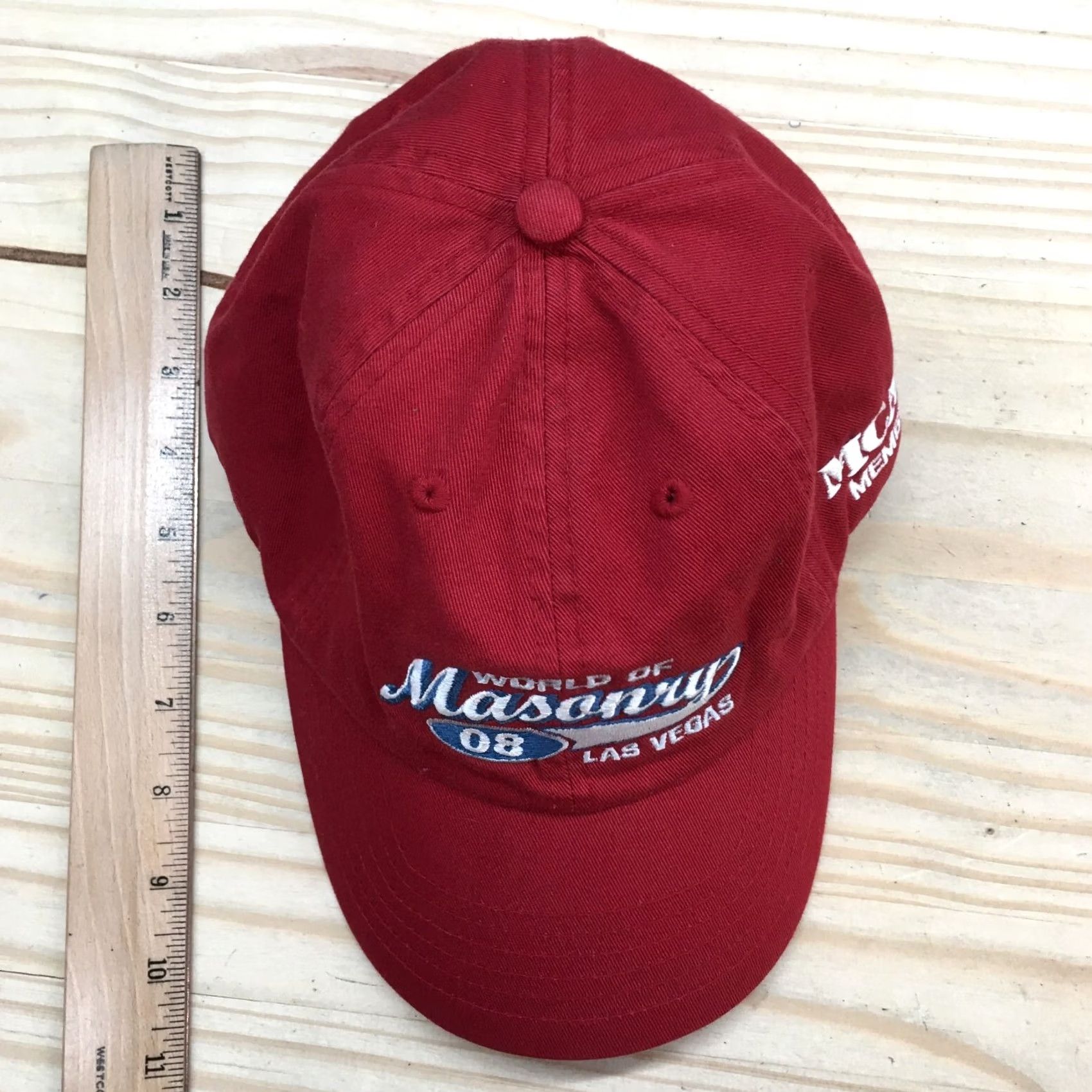 Vintage World of Masonry 08 Baseball Cap Hat Mens One Size Red Adjustable Embroidered Size ONE SIZE - 3 Thumbnail