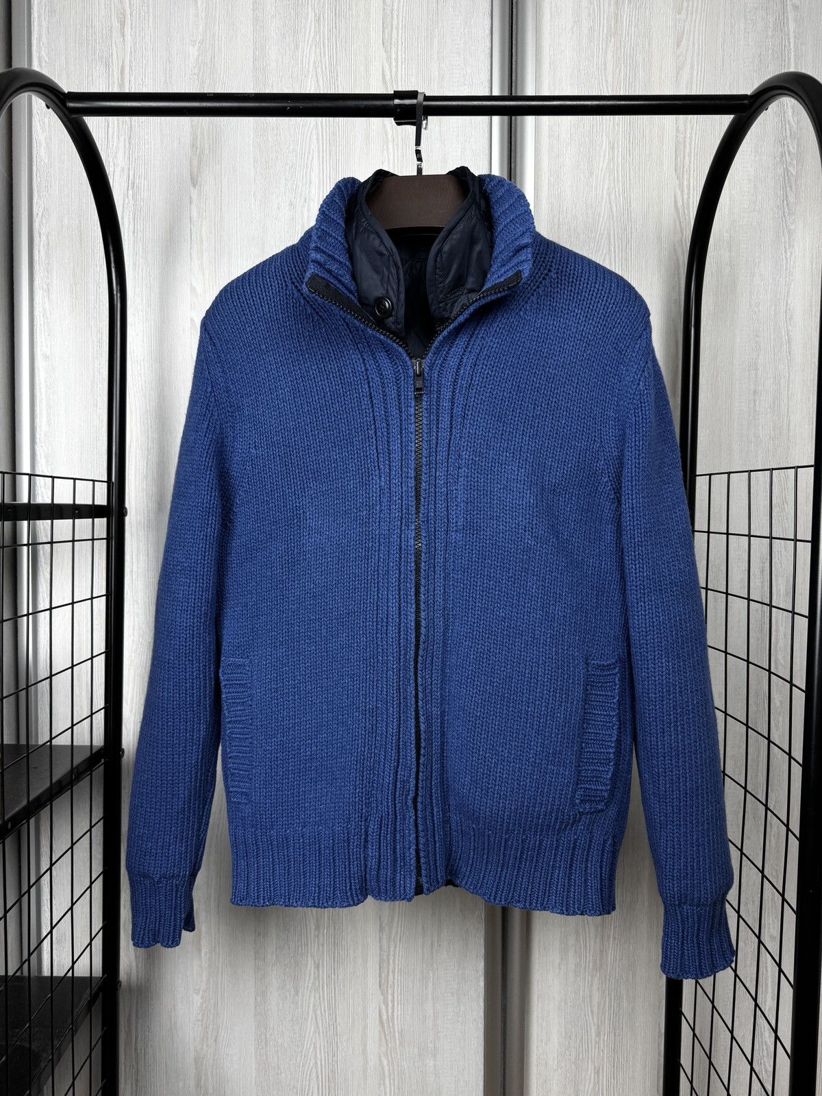Fay Fay Blue knitted wool bomber jacket with lining size 50 Size US M / EU 48-50 / 2 - 1 Thumbnail