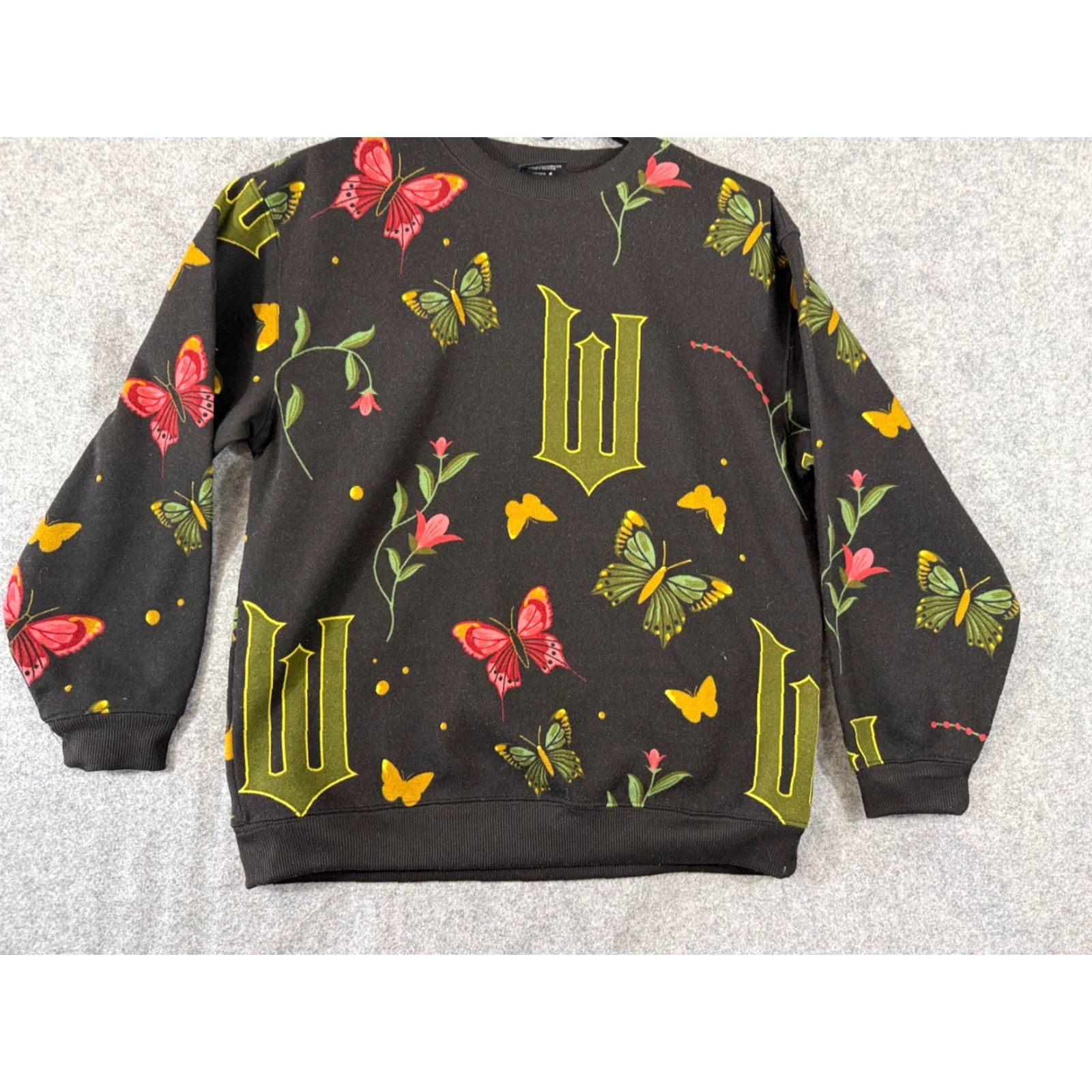 Vintage Wicked Sweatshirt Womens M Black Butterfly Print Fleece Pullover Long Sleeve Crew Neck Size M / US 6-8 / IT 42-44 - 4 Thumbnail