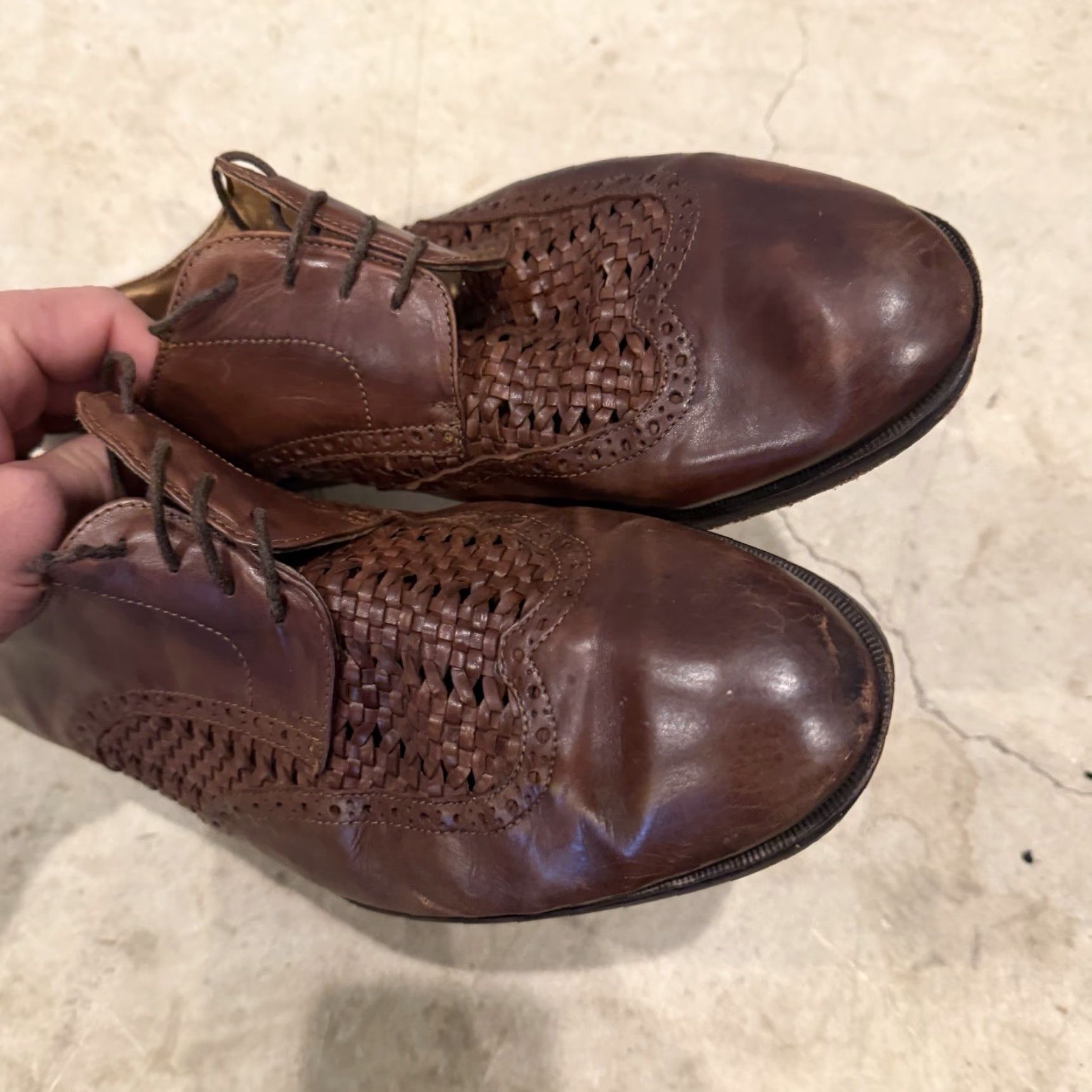 Bally VINTAGE Bally Mixtum Brown Size 10 E Woven Leather Cap Toe Oxford Dress Shoe Men's Italy Size ONE SIZE - 5 Thumbnail