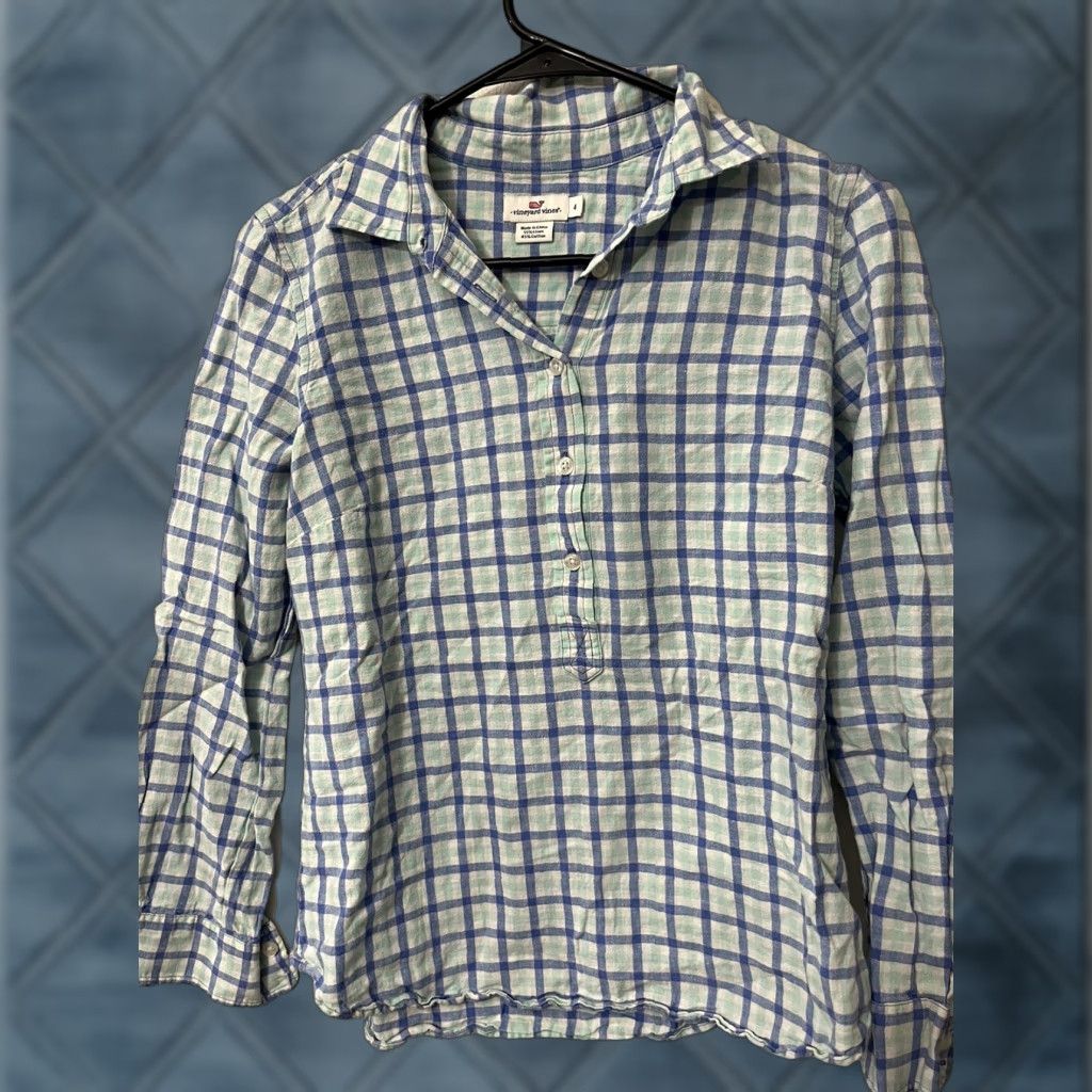 Vineyard Vines Vineyard Vines Women's Shirt Size 4 Multicolor Plaid Long Sleeve Cotton-Linen Blend Button-Up Size S / US 4 / IT 40 - 1 Thumbnail