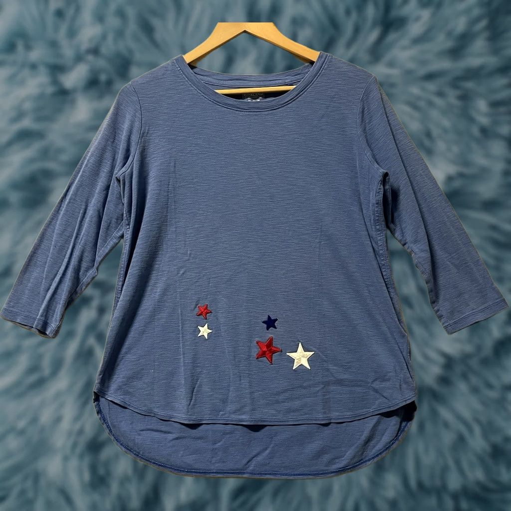 Vintage Kirkland Signature T-Shirt Stars 3/4 Sleeve Blue Women's M Medium Casual Knit Pullover Regular Contemporary Shirt Women Size M / US 6-8 / IT 42-44 - 1 Thumbnail