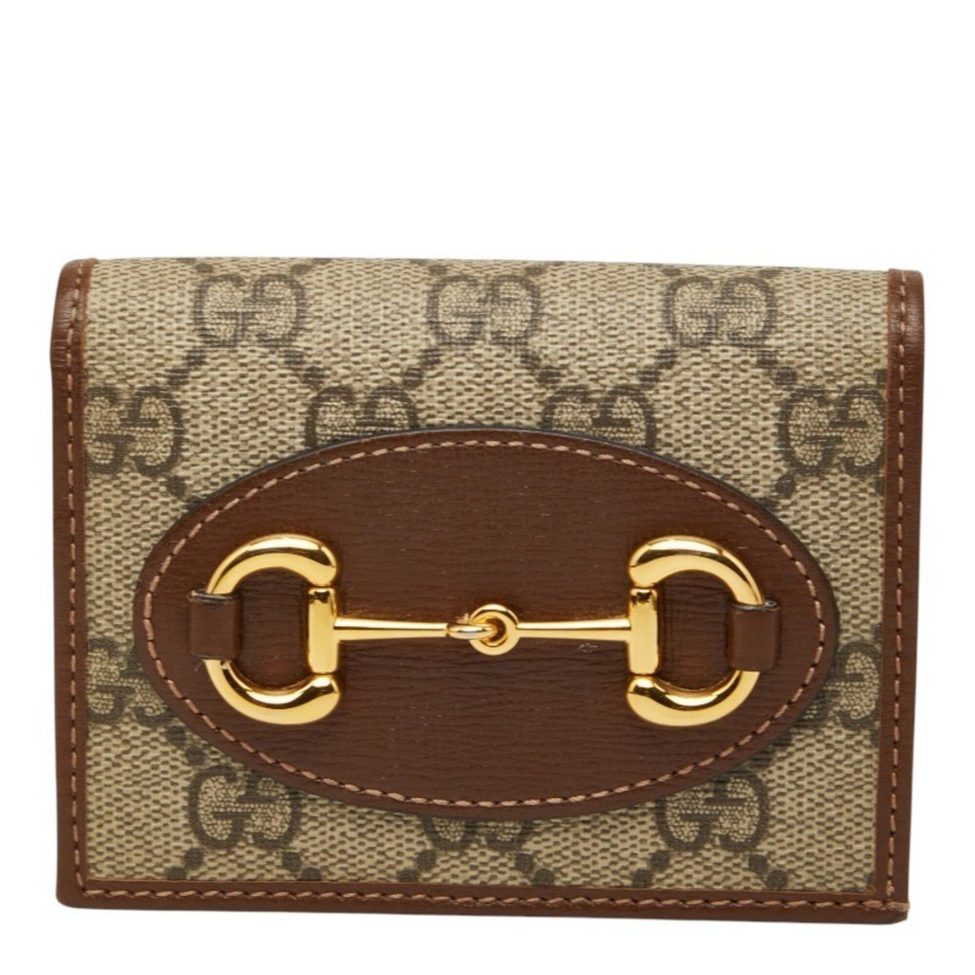 Gucci Gucci GG Supreme Horsebit 1955 Bi-fold Wallet Compact 621887 Beige Brown Leather Women's GUCCI Size ONE SIZE - 1 Thumbnail
