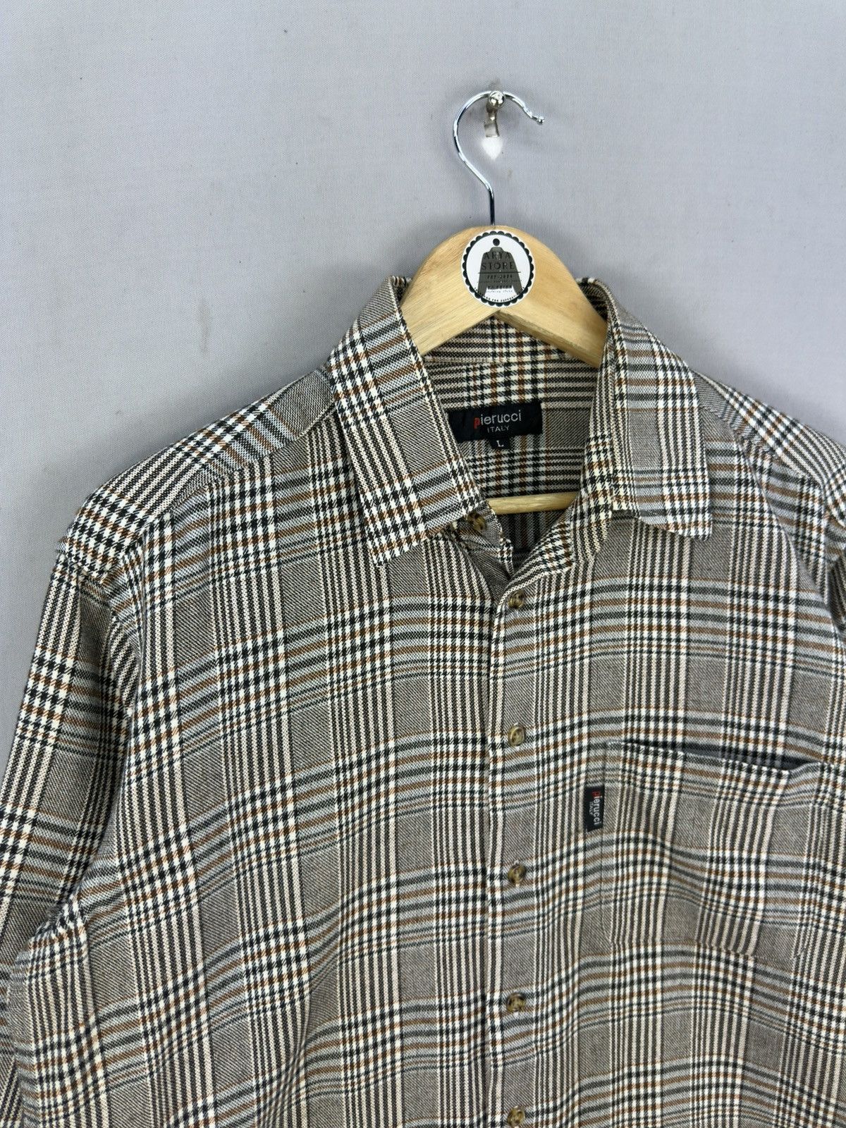Japanese Brand Pierucci Italy Houndstooth Check Flannel Shirt Size US L / EU 52-54 / 3 - 2 Thumbnail