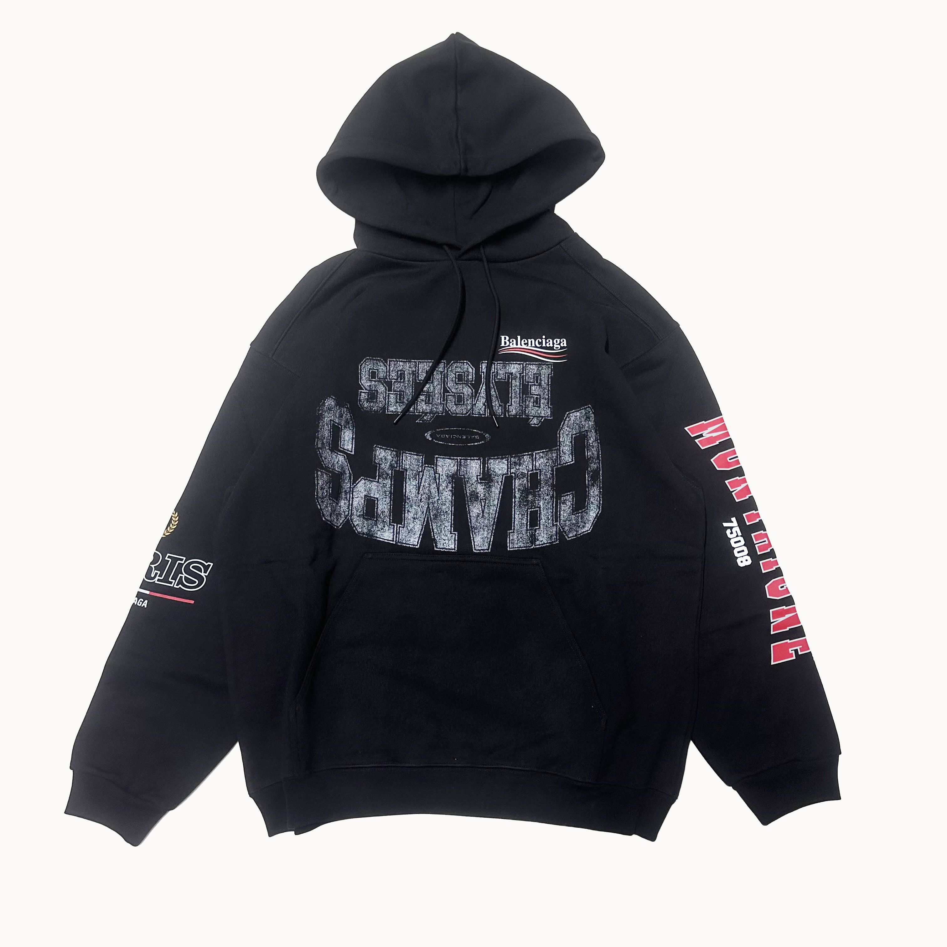 Balenciaga BALENCIAGA Paris Logo size M Black hoodie distressed medium Size US M / EU 48-50 / 2 - 3 Thumbnail