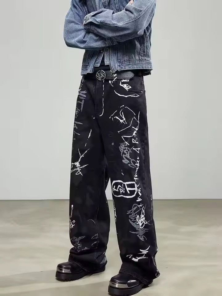 Jean Graffiti Design Loose Straight-leg Denim Pant Size US 29 - 1 Thumbnail