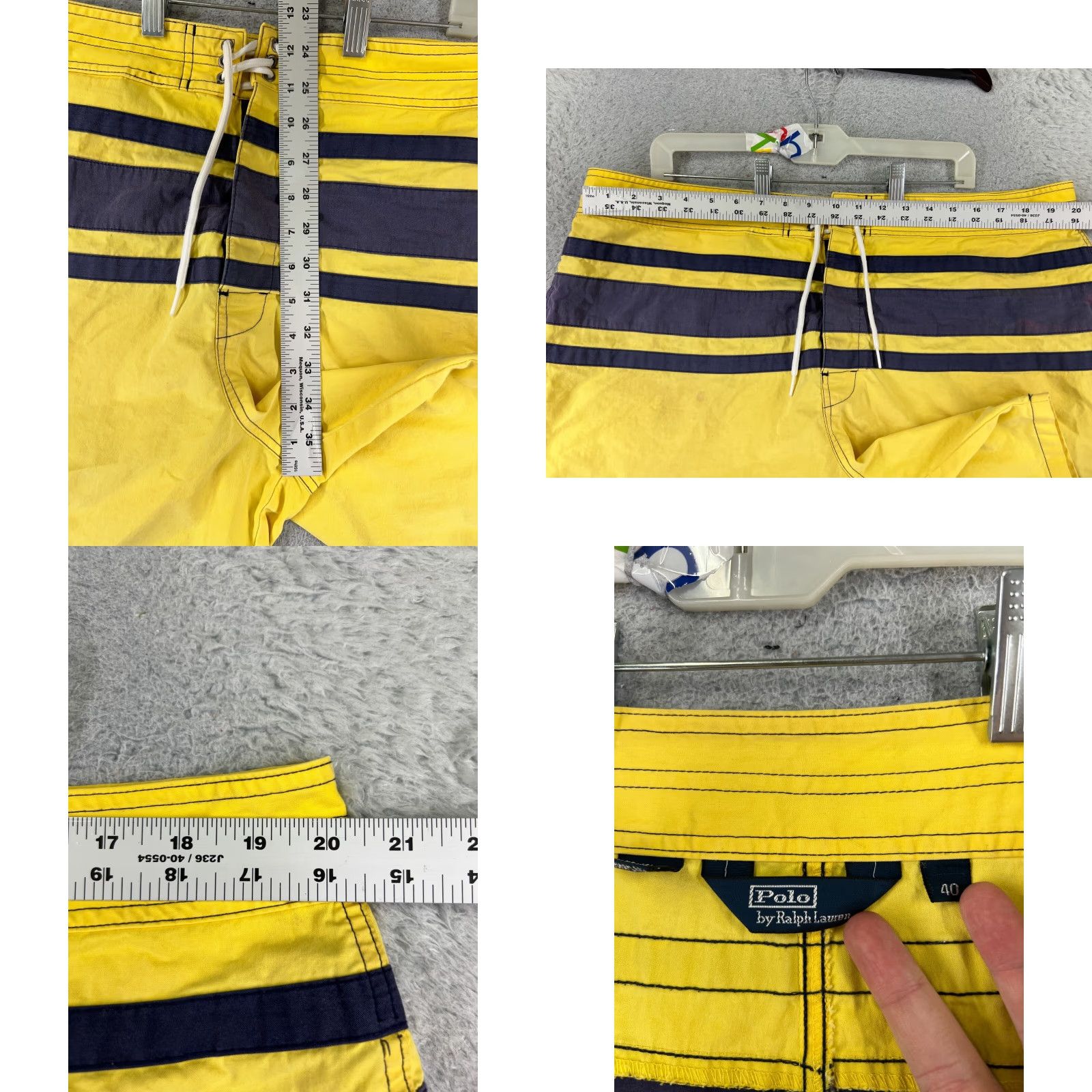 Polo Ralph Lauren Polo Ralph Lauren Trunks Mens 40 Yellow Blue Board Shorts Cargo Cotton Blend Striped™ Size US L / EU 52-54 / 3 - 8 Thumbnail