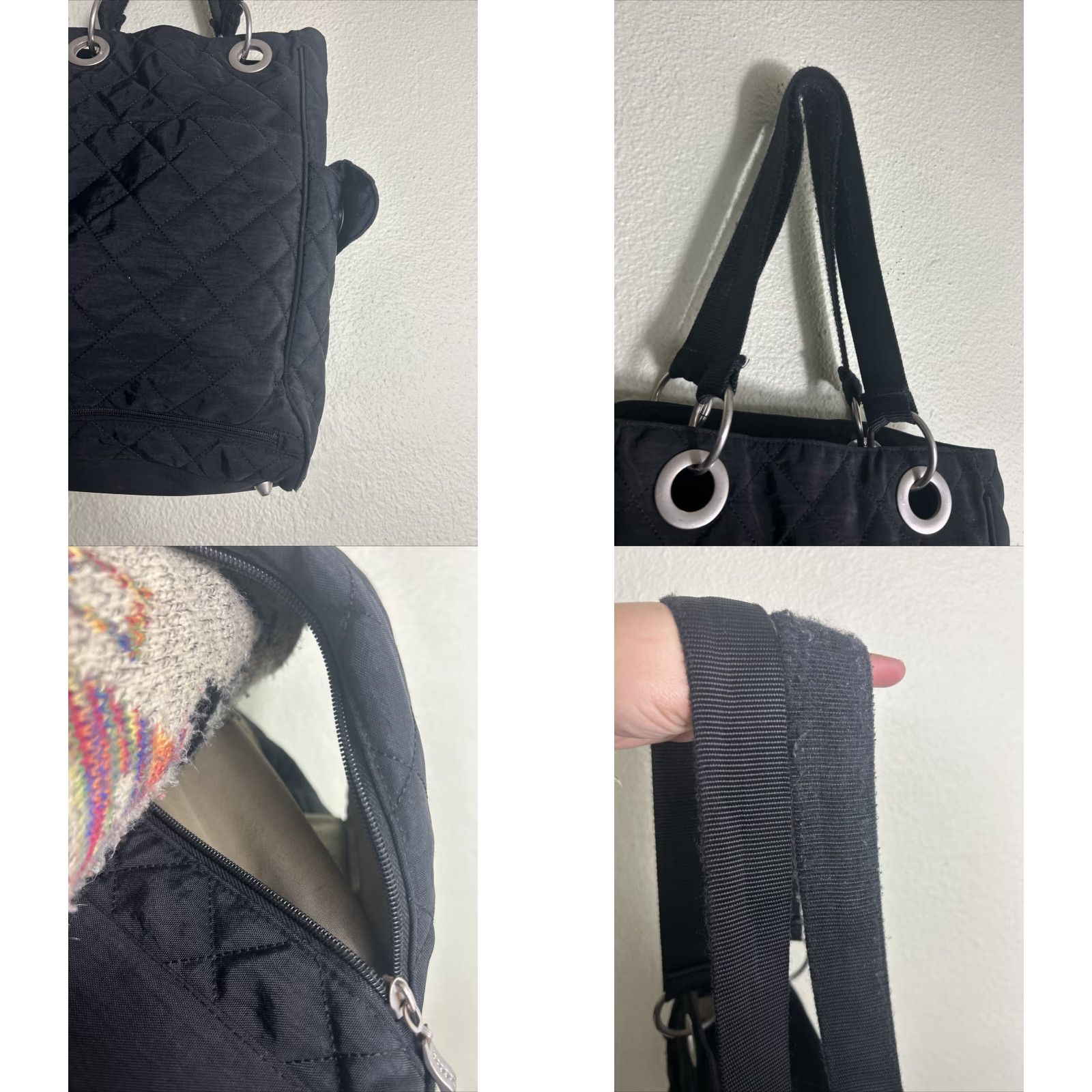 Vintage Baggallini Quilted Shoulder Large Tote Bag Black Nylon Zippers Travel Women Size ONE SIZE - 9 Thumbnail