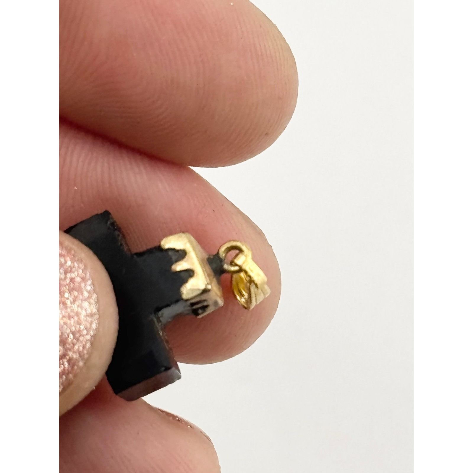 Vintage Estate Antique 14k Black Jet Onyx Stone Cross Charm Size ONE SIZE - 7 Thumbnail