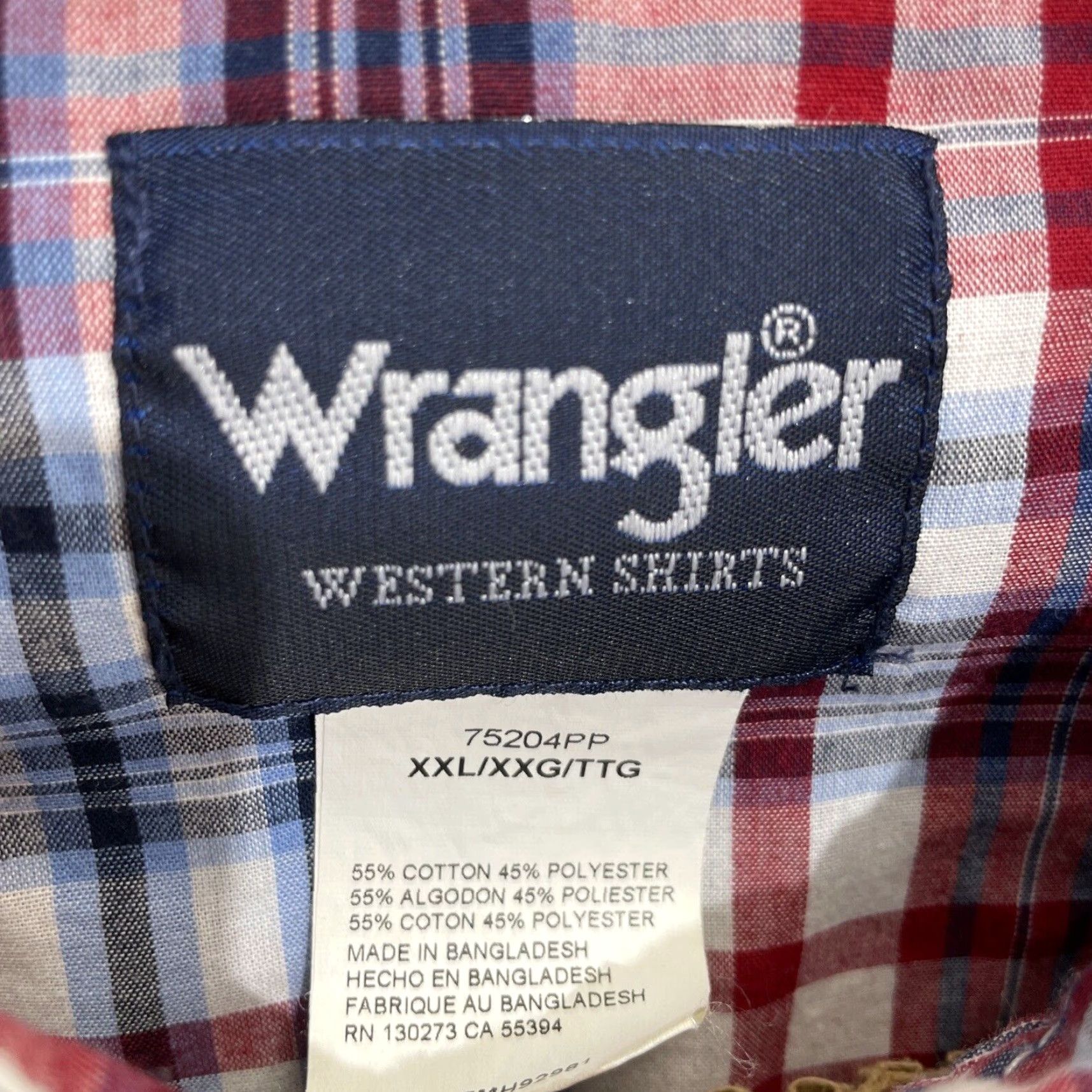 Wrangler Wrangler Shirt 2XL Red Blue White Plaid Western Rodeo Pearl Snap Button Cowboy Shirt Mens 2XL Red Plaid Western Wear Wrangler Size US XXL / EU 58 / 5 - 2 Thumbnail