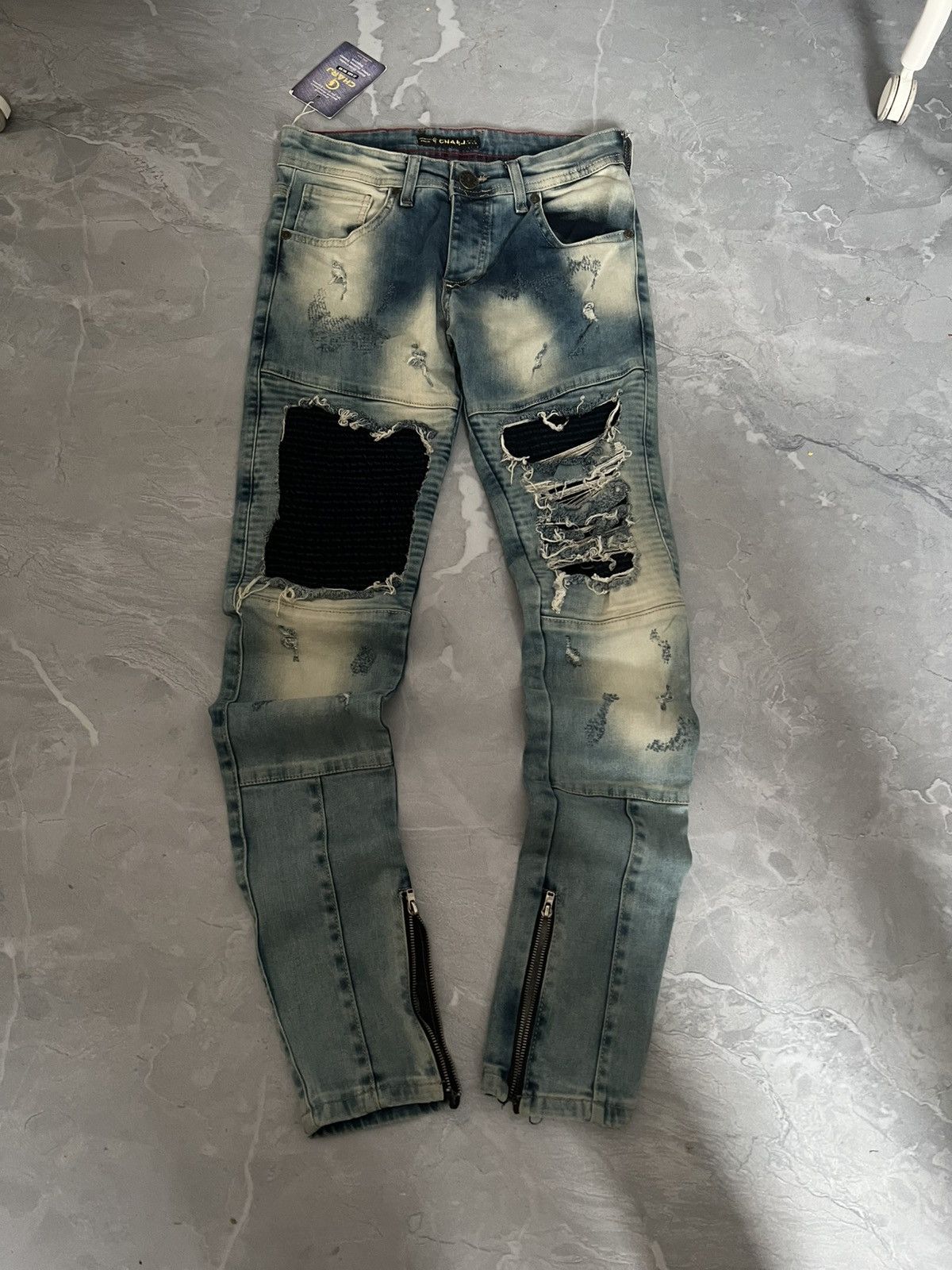 Japanese Brand Glamour Streetwear Skinny Glitter / Faded Destroyed Y2K Size US 29 - 2 Thumbnail