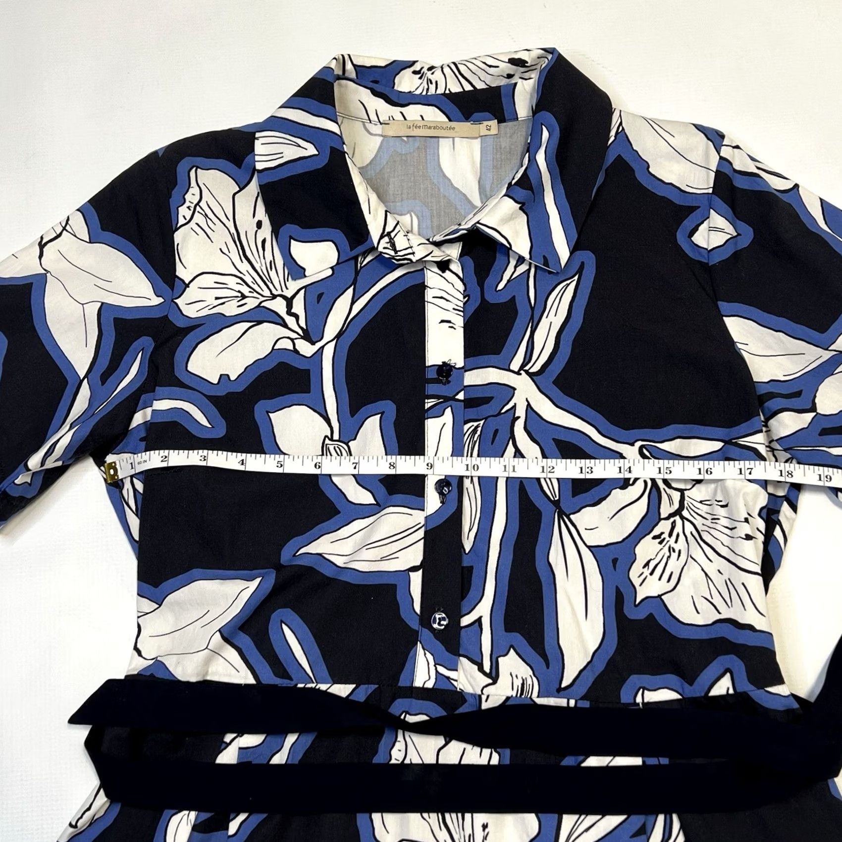 Vintage VINTAGE La Fee Maraboutee Floral Design Button Down Shirt Dress Sz 42FR/8US Blue Size M / US 6-8 / IT 42-44 - 6 Thumbnail
