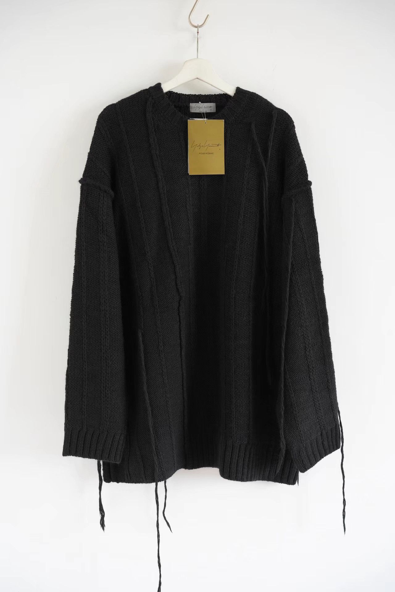 Yohji Yamamoto Black Cable Knit Long Sleeve Sweater with Fringes Size US L / EU 52-54 / 3 - 1 Thumbnail