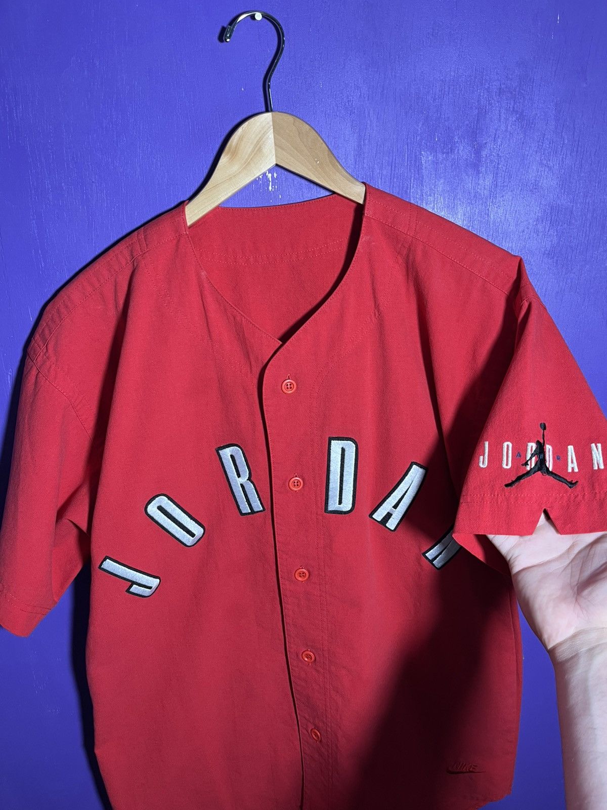 Jordan Brand × Nike × Vintage Vintage 90s Nike Jordan spellout baseball jersey Size US L / EU 52-54 / 3 - 3 Thumbnail