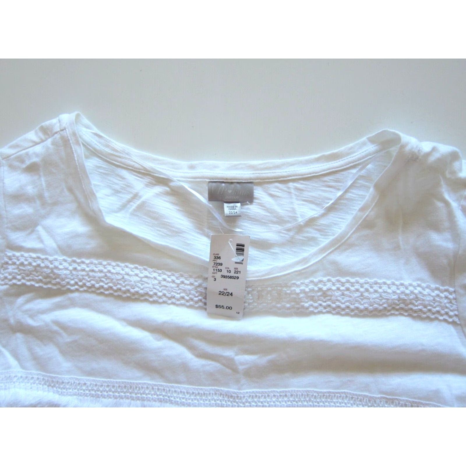 Avenue Avenue VIP Knits Blouse Shirts 22/24 White Fringe Short Sleeve Peasant 100% Cotton NWT Women Size 3XL / US 20-22 - 4 Thumbnail