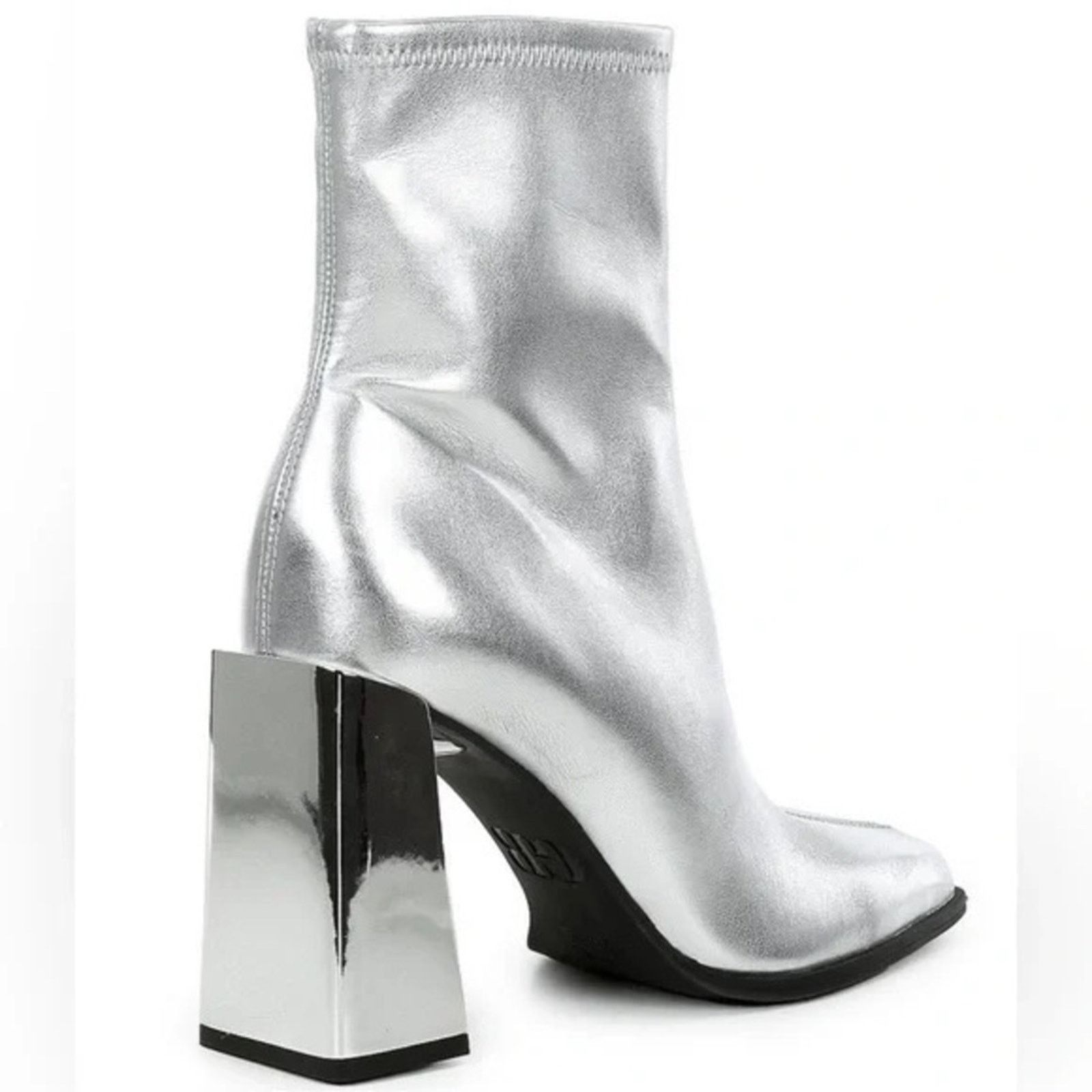Gianni Valentino Gianni Bini Stretch Silver Ankle Boots with Metallic Block Size US 8 / IT 38 - 4 Thumbnail