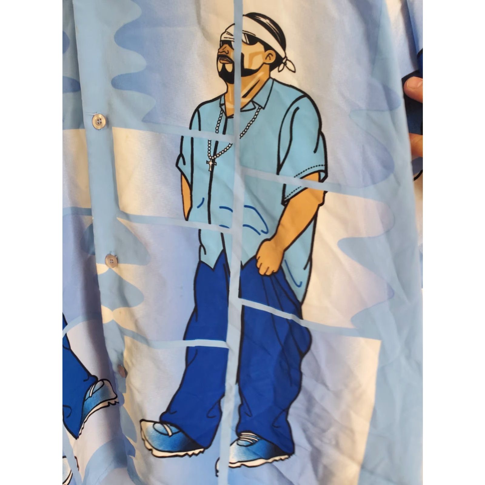 Vintage Blue Boy Men's Shirt XL Button-Up AOP Graphic Print Gangster Hip Hop Streets Casual Button-Down Long Sleeve Polyester Blue Size US XL / EU 56 / 4 - 2 Thumbnail