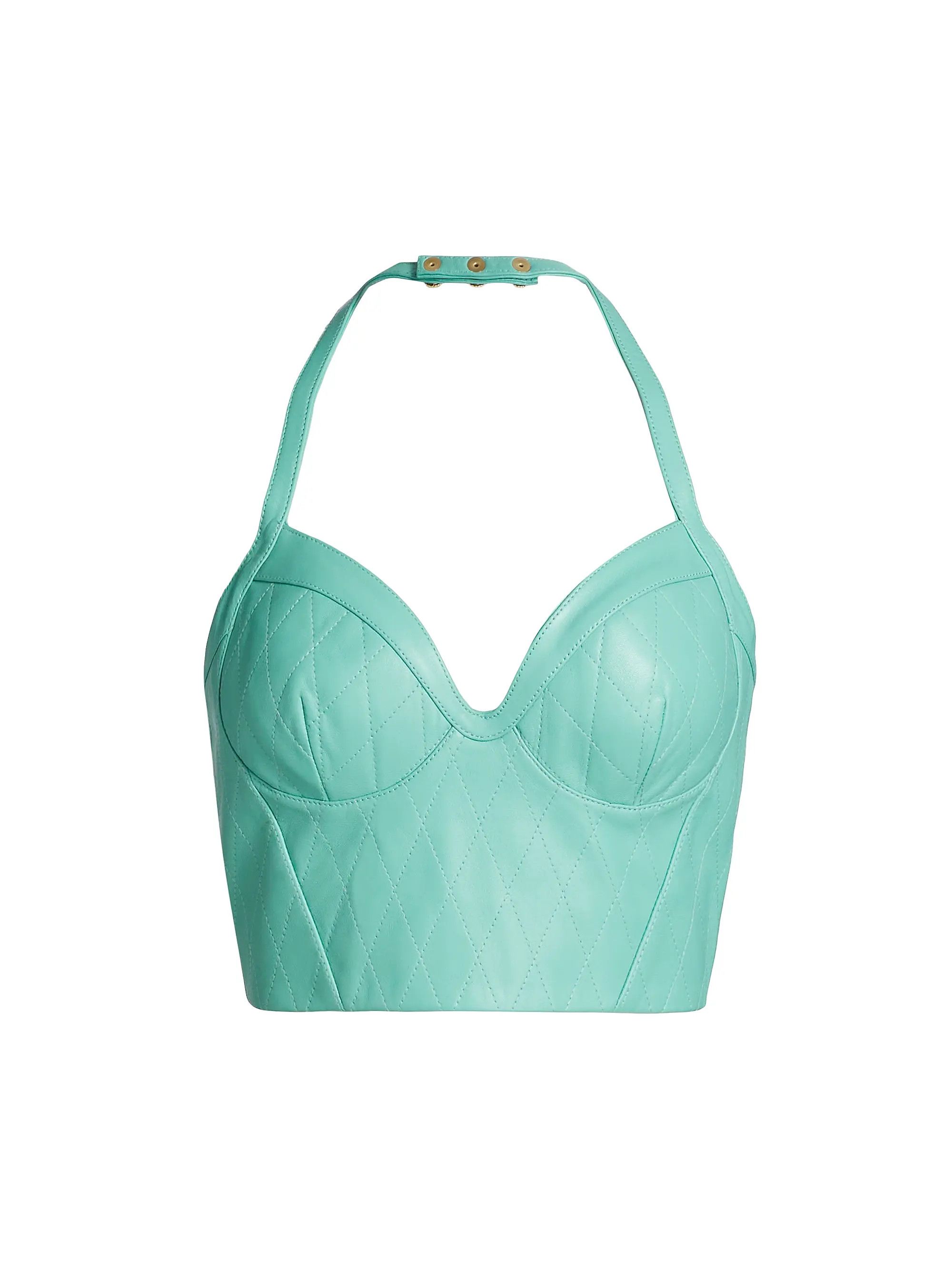 Balmain o1s1wg110725 Leather Halter Bustier Top in Mint Green Size XL / US 12-14 / IT 48-50 - 1 Thumbnail