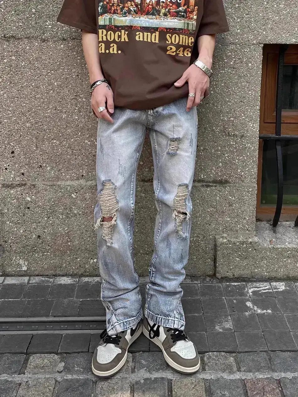 Japanese Brand Hip hop straight leg washed distressed jeans Size US 32 / EU 48 - 1 Thumbnail