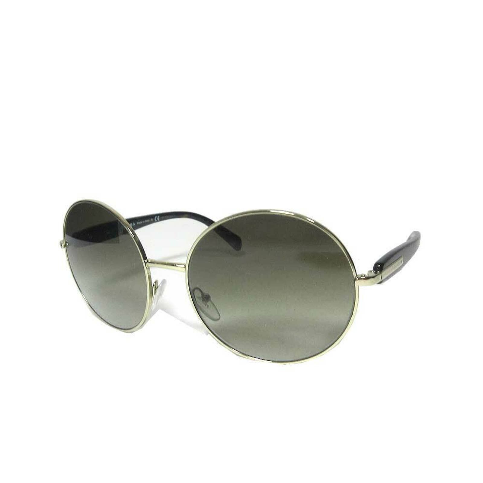image of Prada Spr58V Brown Havana Logo Plastic Metal Frame Sunglasses in Gold, Women's