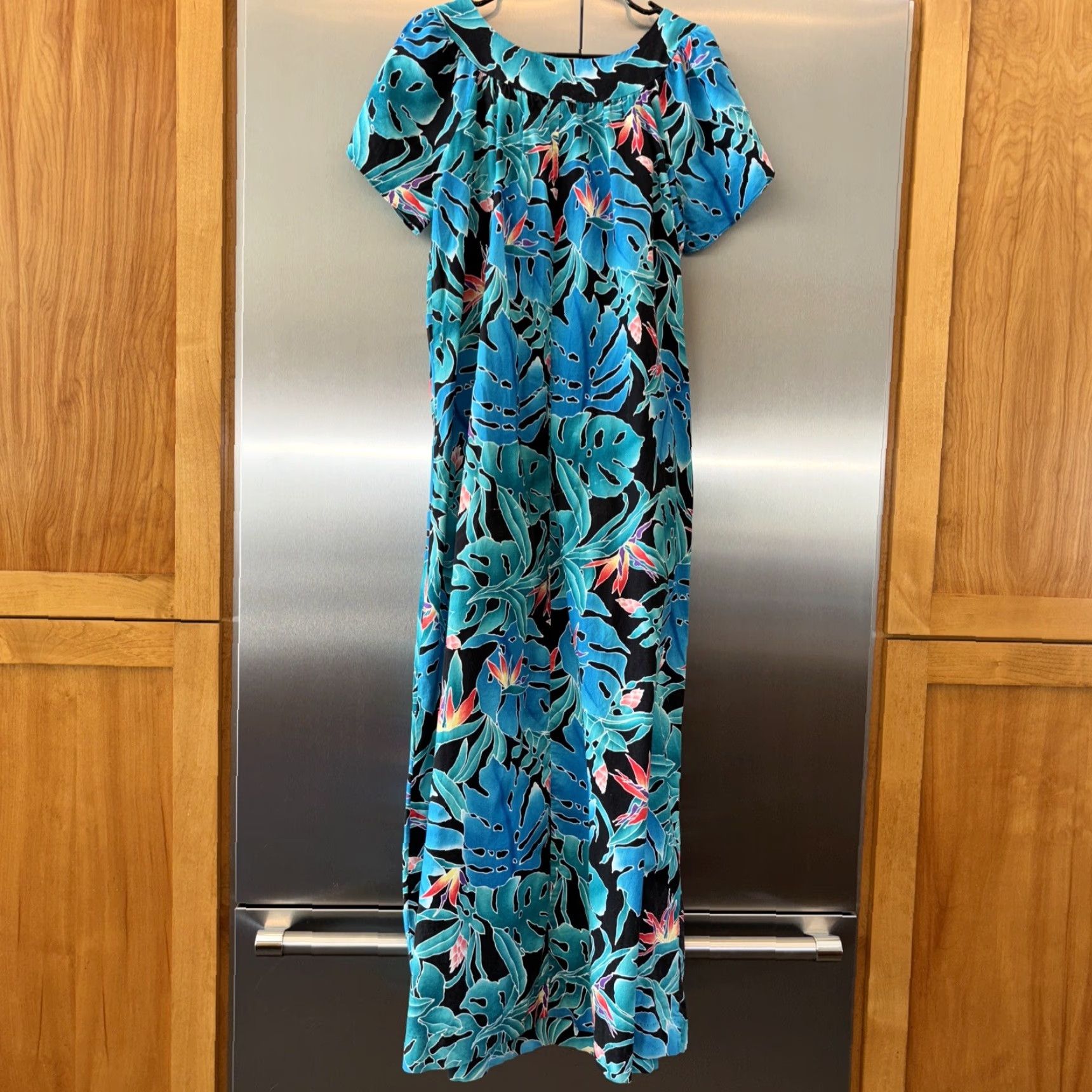 Hilo Hattie VINTAGE Hilo Hattie Dress Women Maxi Blue Floral Pocket Cap Sleeve 100% Cotton Short Sleeve Beach Hawaiian Aloha Casual Women Size 32" / US 10 / IT 46 - 6 Thumbnail
