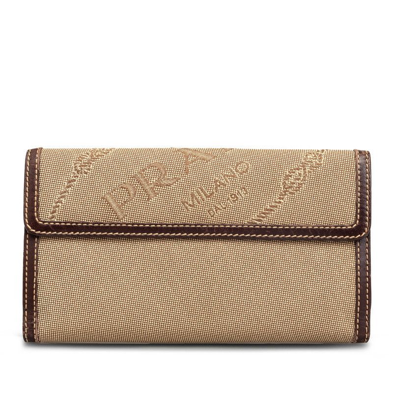 image of Prada Canapa Logo Bifold Long Wallet in Beige, Women's