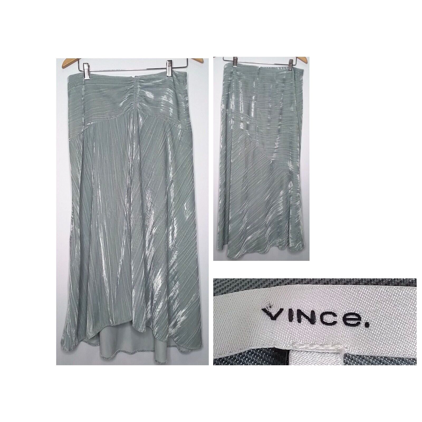 Vince Vince Velvet Skirt Women's 6 Sage Green Ruched Asymmetric Size 28" / US 6 / IT 42 - 1 Thumbnail
