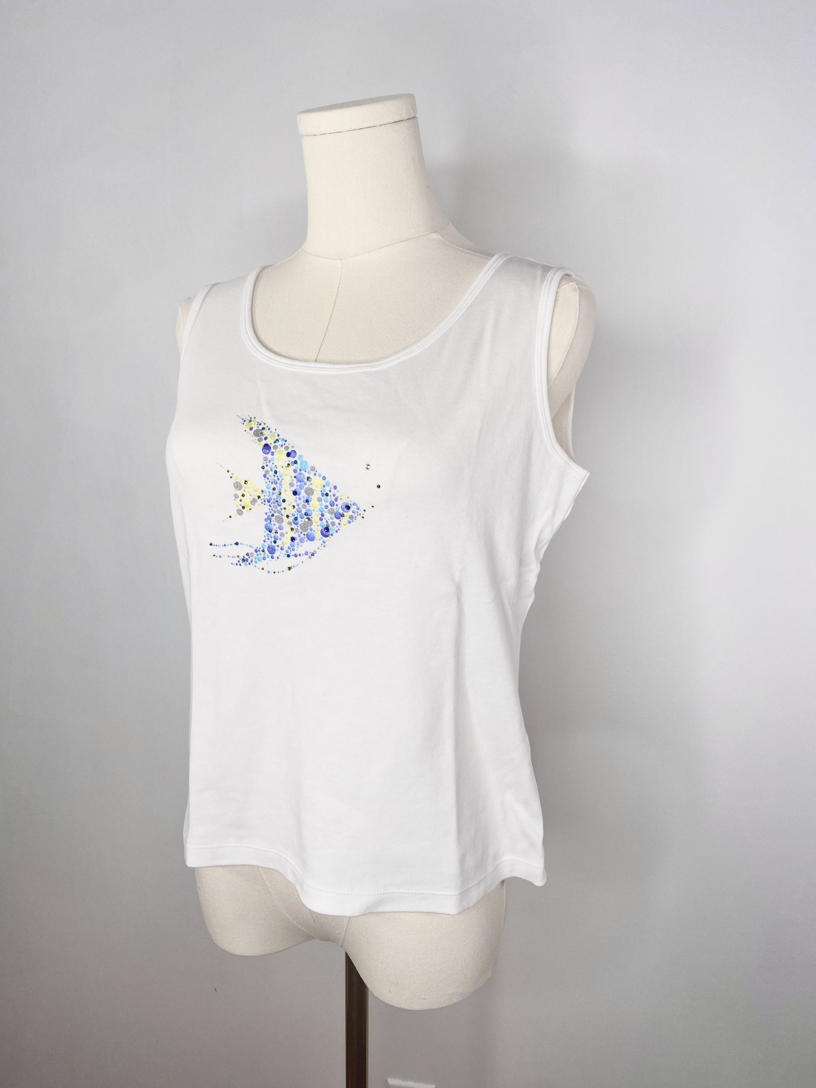 Vintage Karen Scott - White Glitter Fish Camisole T-Shirt Size M / US 6-8 / IT 42-44 - 7 Thumbnail