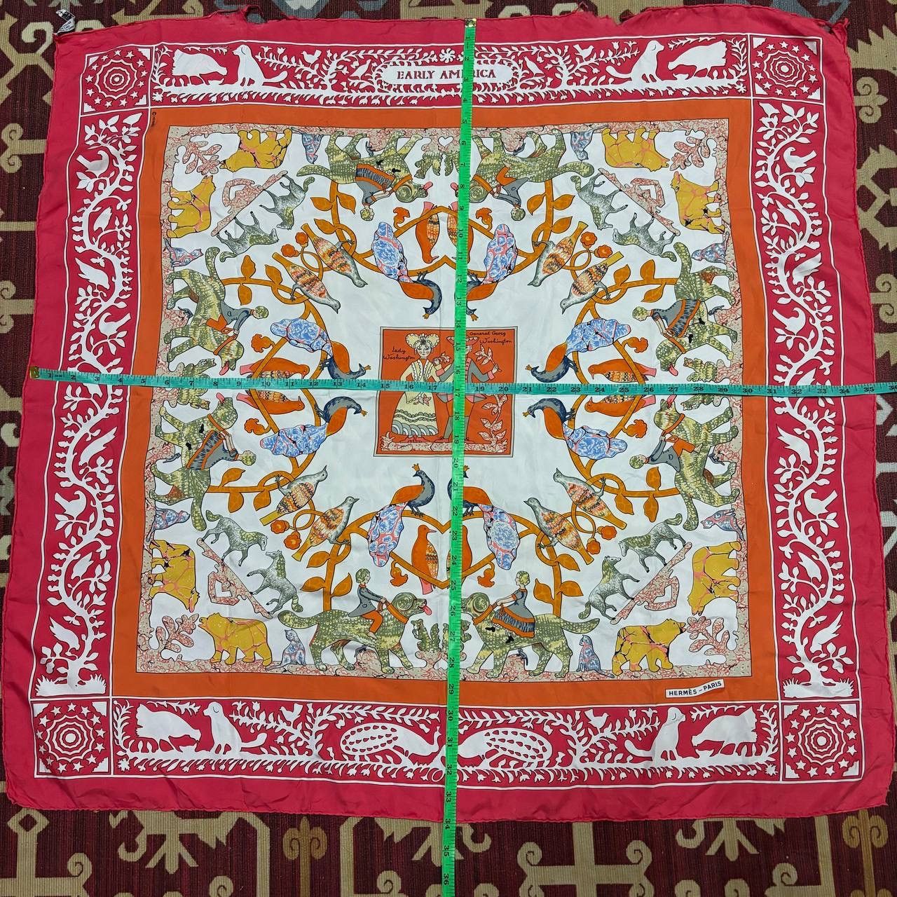 Hermes Hermes ‘Early America’ Silk Scarf Distressed Red Scarves Size ONE SIZE - 5 Thumbnail