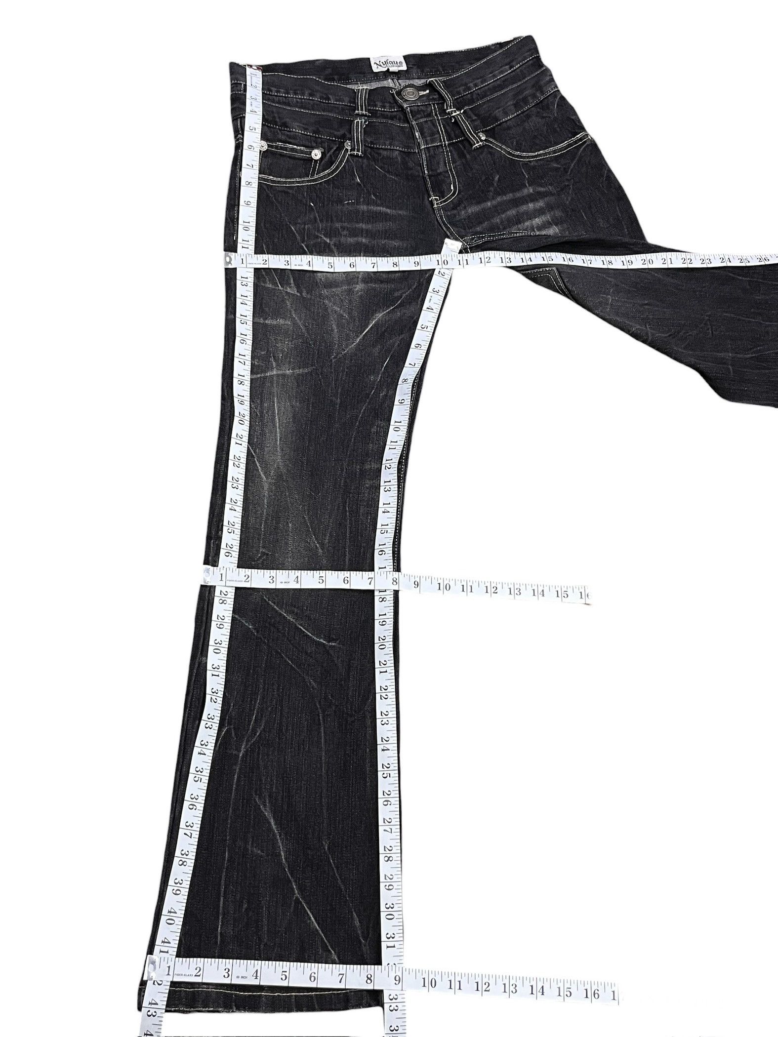 If Six Was Nine NYLAUS Grunge Y2K Clawmark Flare Denim Wing Patch Heel Bite Size US 29 - 9 Thumbnail