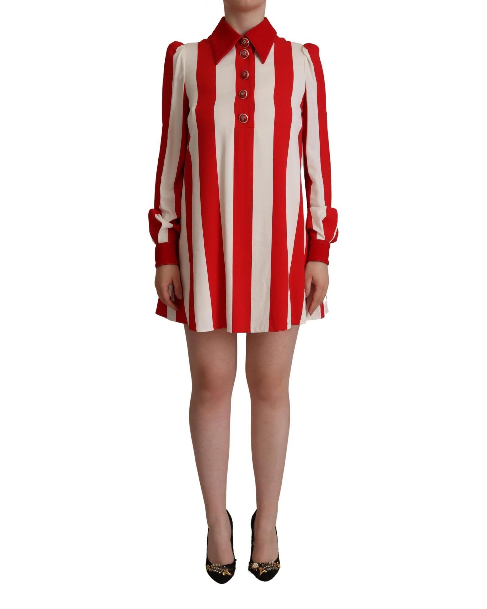 image of Dolce Gabbana Striped Stretch Mini Shirt Dress in Red, Women's (Size Small)