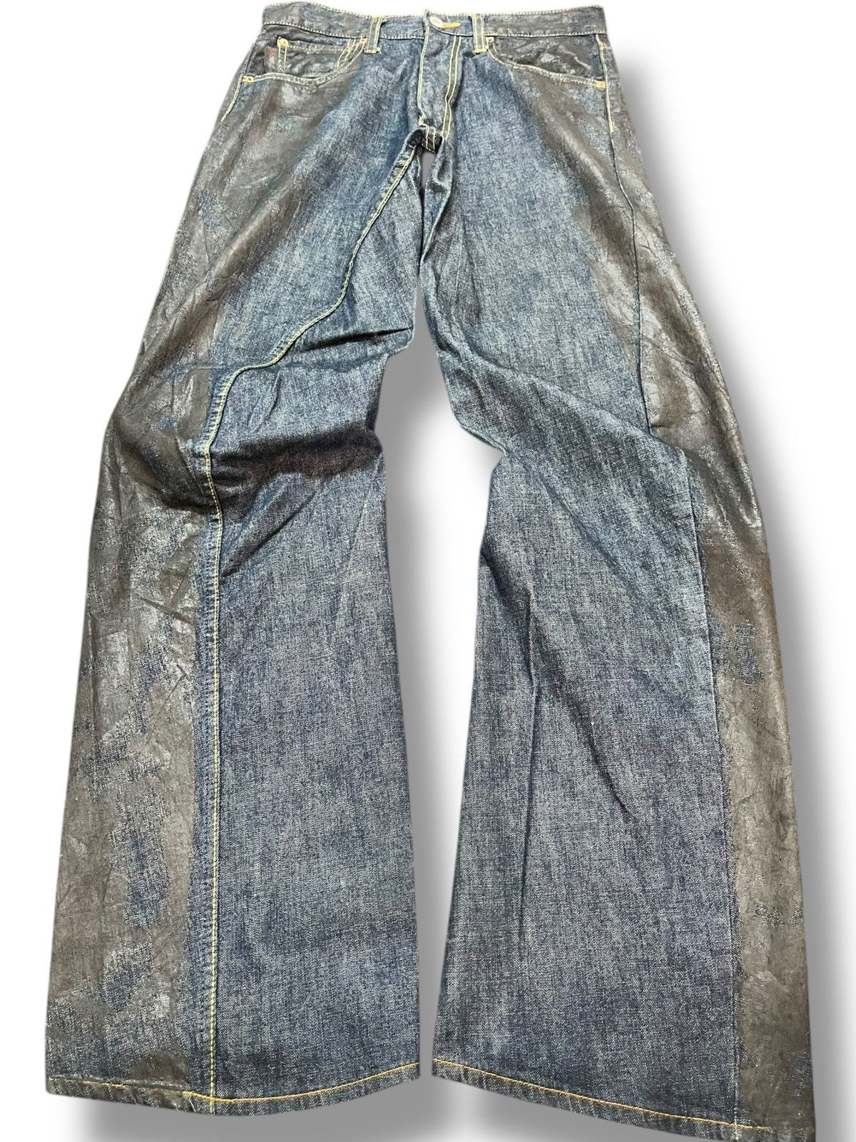 Who Decides War Vintage YNJS Two Tones Curvy Leg Embroidery Denim Size US 30 / EU 46 - 3 Thumbnail