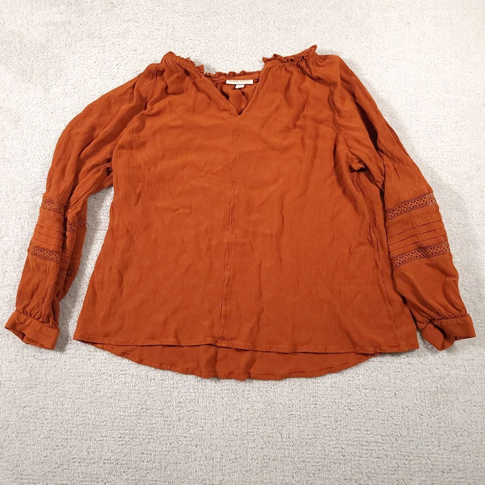Vintage Knox Rose Shirt Women's Large Burnt Orange Long Sleeve Boho V-Neck Lightweight Shirt Size L / US 10 / IT 46 - 2 Thumbnail