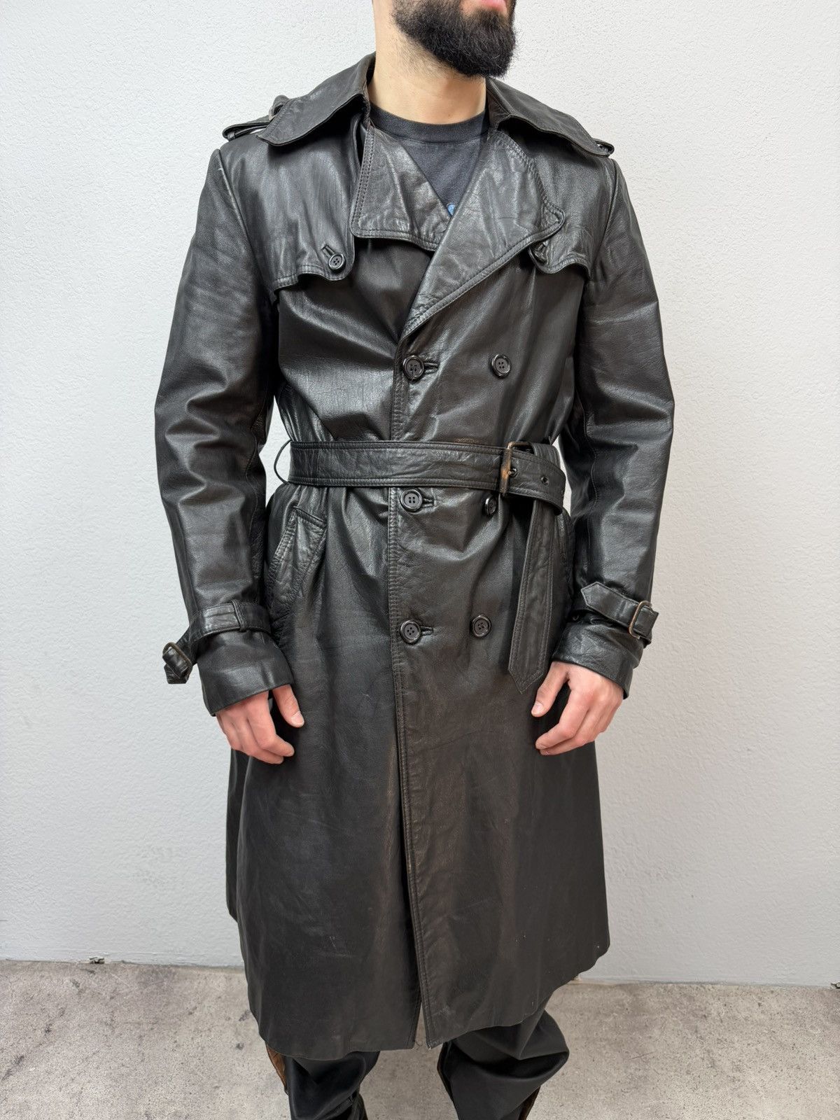 If Six Was Nine Vintage Rick Owens Style Double Breasted Leather Coat Jacket Size US M / EU 48-50 / 2 - 3 Thumbnail