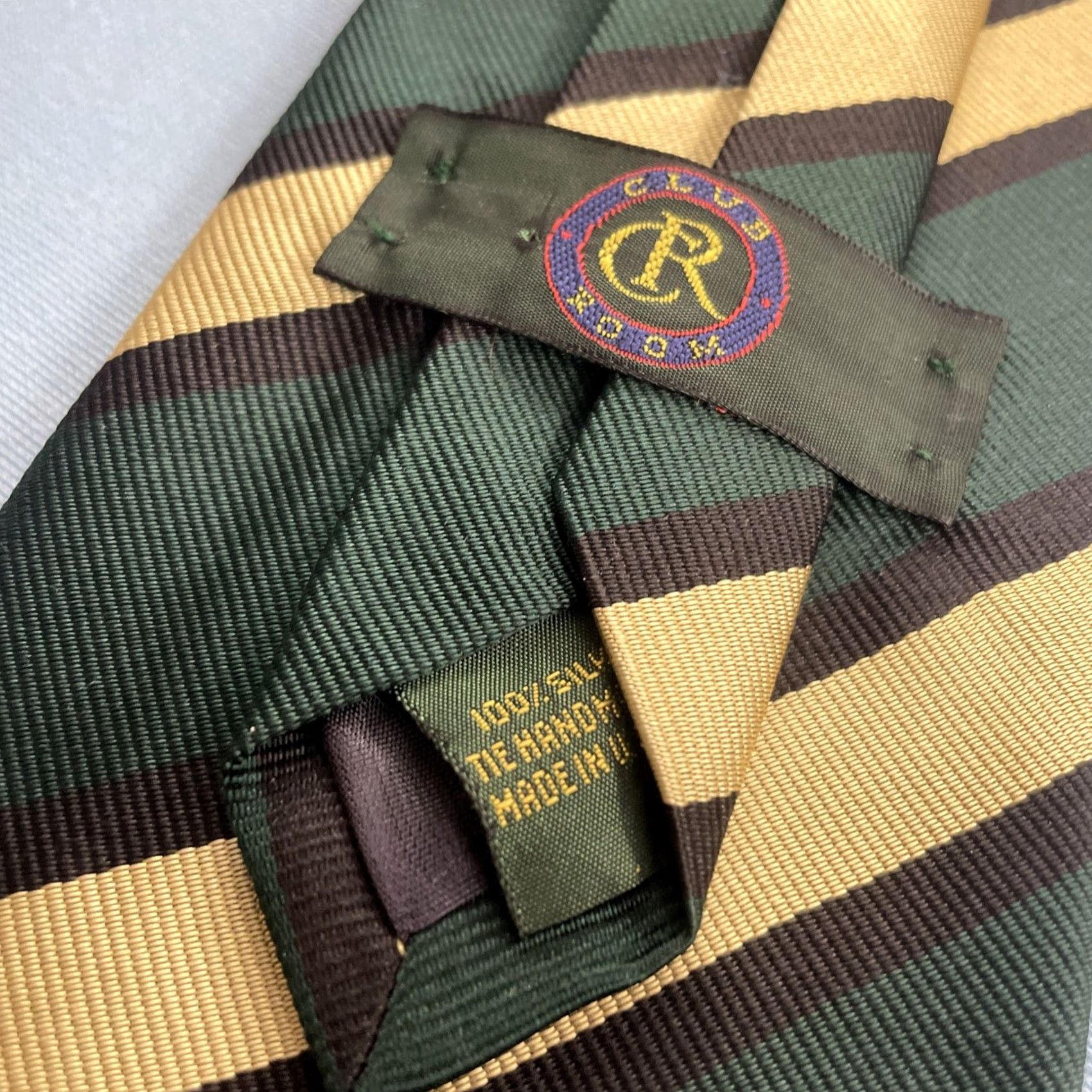 Club Room VINTAGE Club Room Tie Shirt Mens 3.5x57 Green Black Cream Repp Stripe 100% Silk USA Necktie Size ONE SIZE - 4 Thumbnail