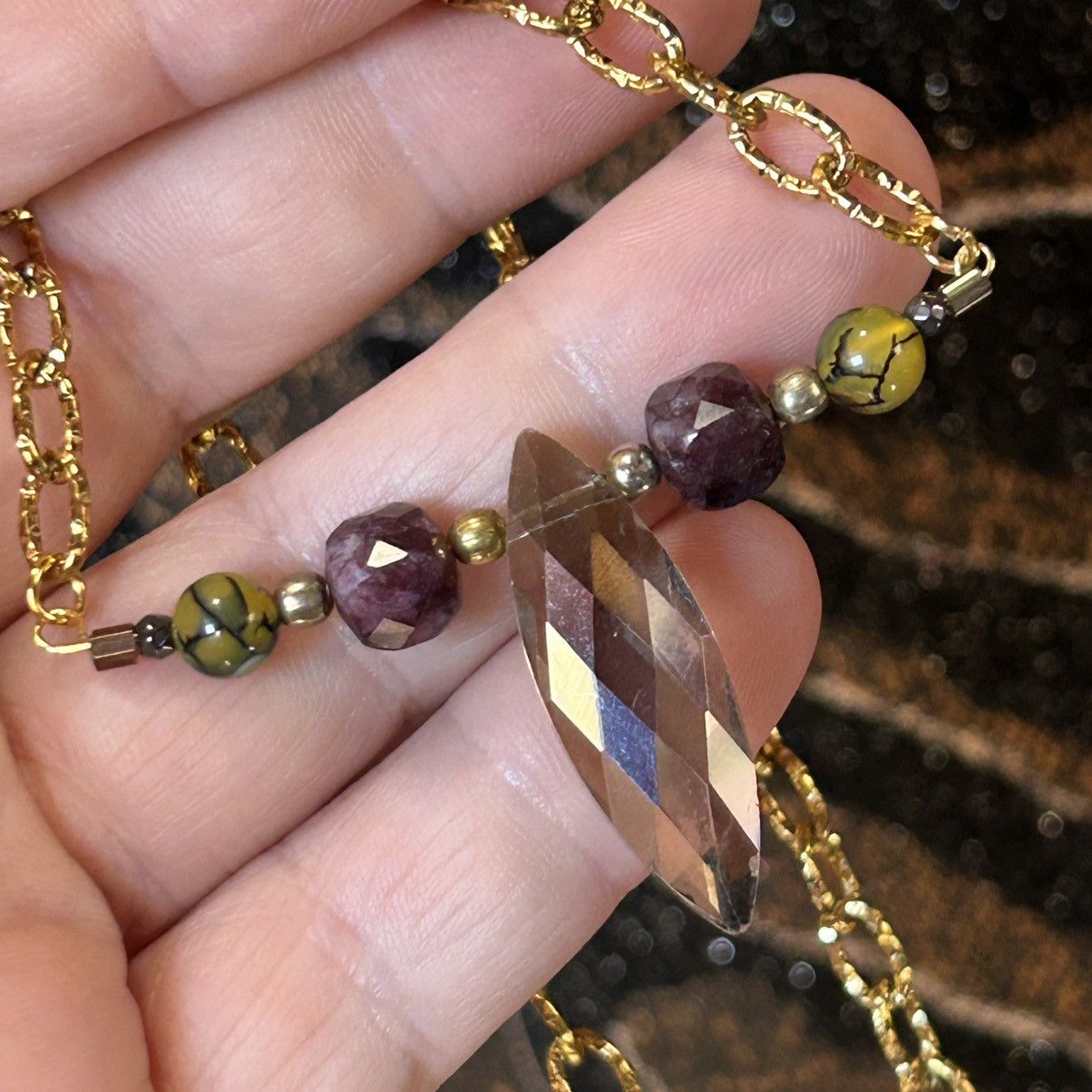 Handmade Handcrafted rutilated quartz glass stone beaded bar necklace Size ONE SIZE - 6 Thumbnail