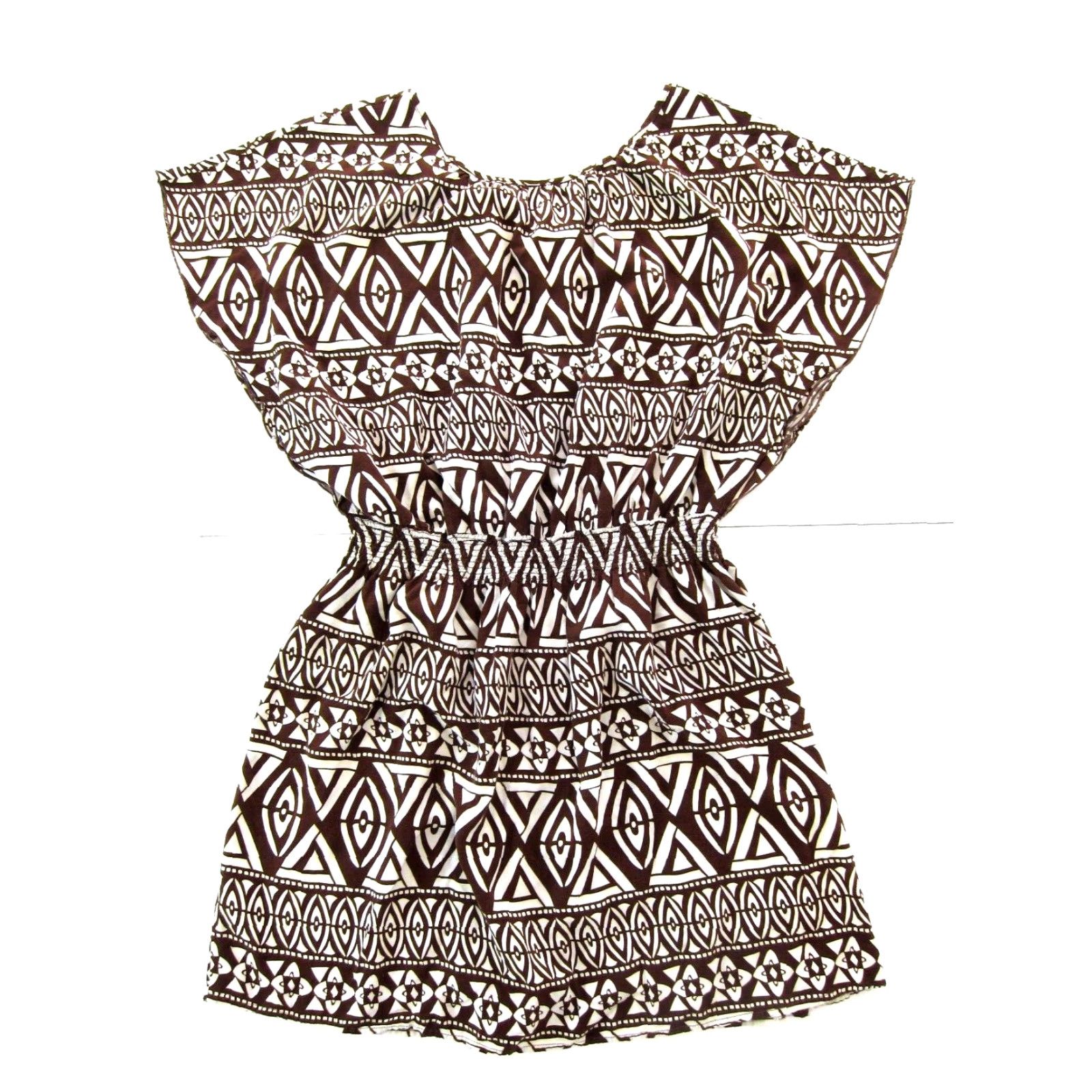 Vintage VINTAGE Mlle Gabrielle 100% Rayon Brown White Geometric Floral Tunic Smock Dress Large Size L / US 10 / IT 46 - 2 Thumbnail