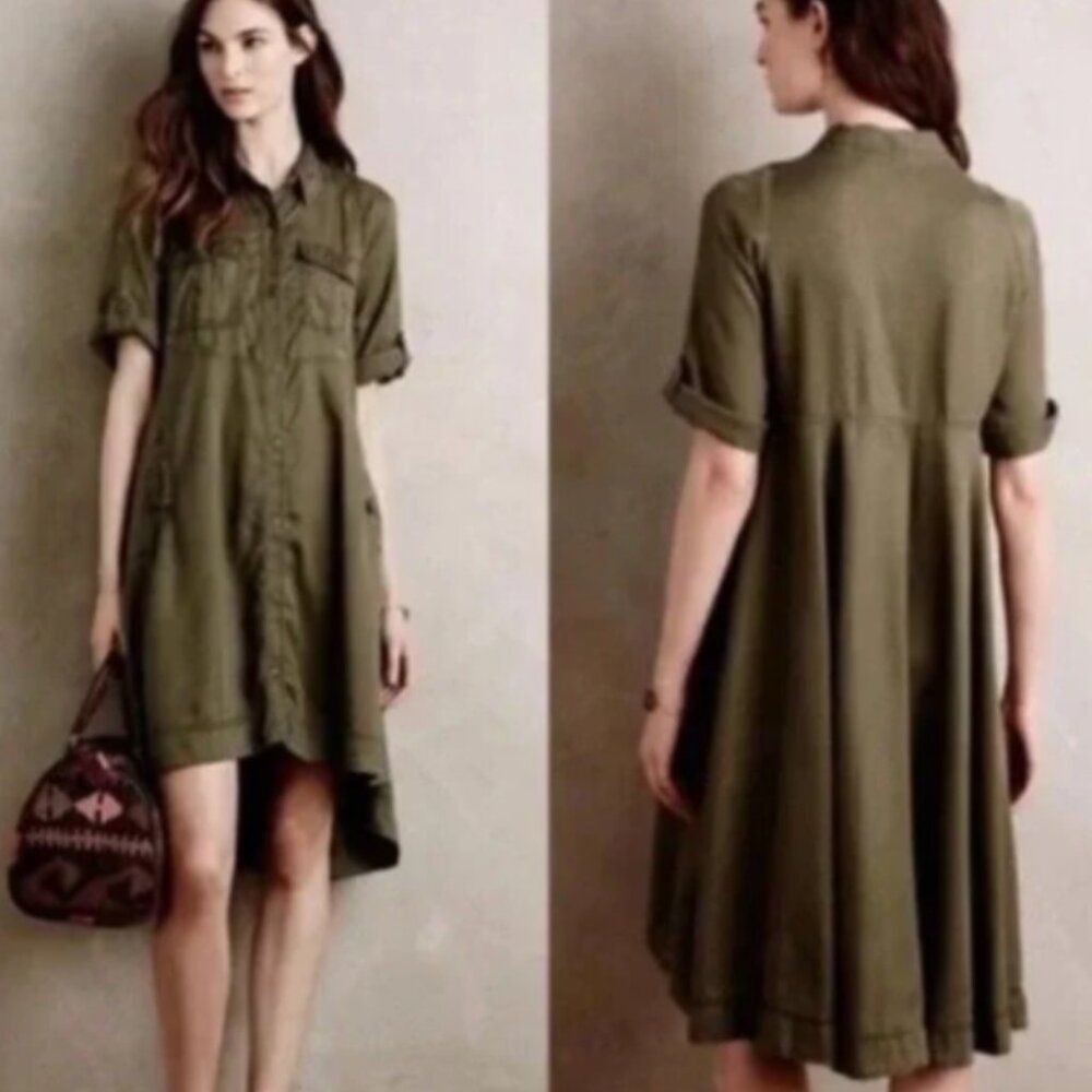 Anthropologie Anthropologie "Visit Mariona" Holding Horses Green Tencel Dr Size L / US 10 / IT 46 - 13 Thumbnail